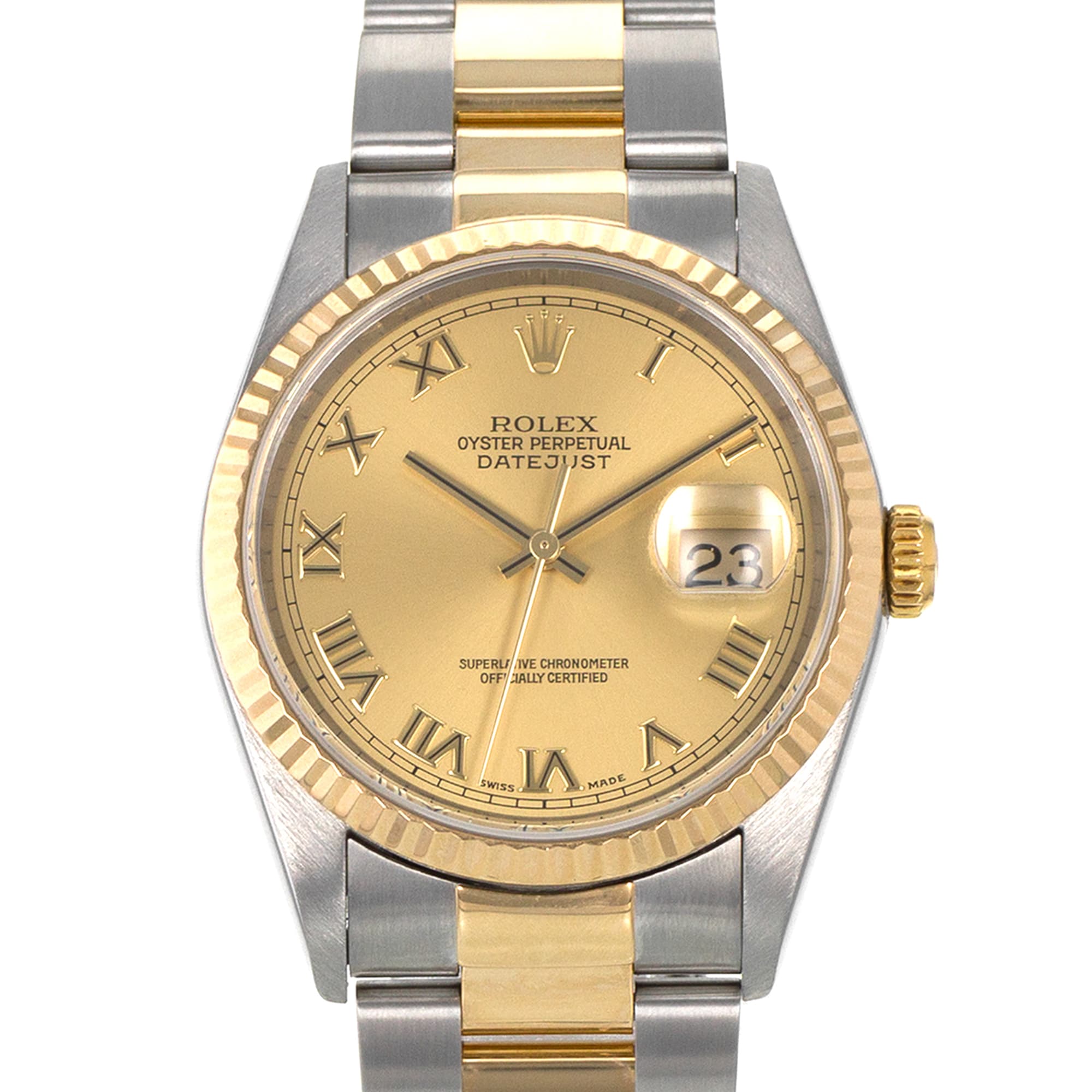 Rolex Datejust 36 16233 Yellow Roman Steel Yellow Gold Oyster Mens Watch 2002