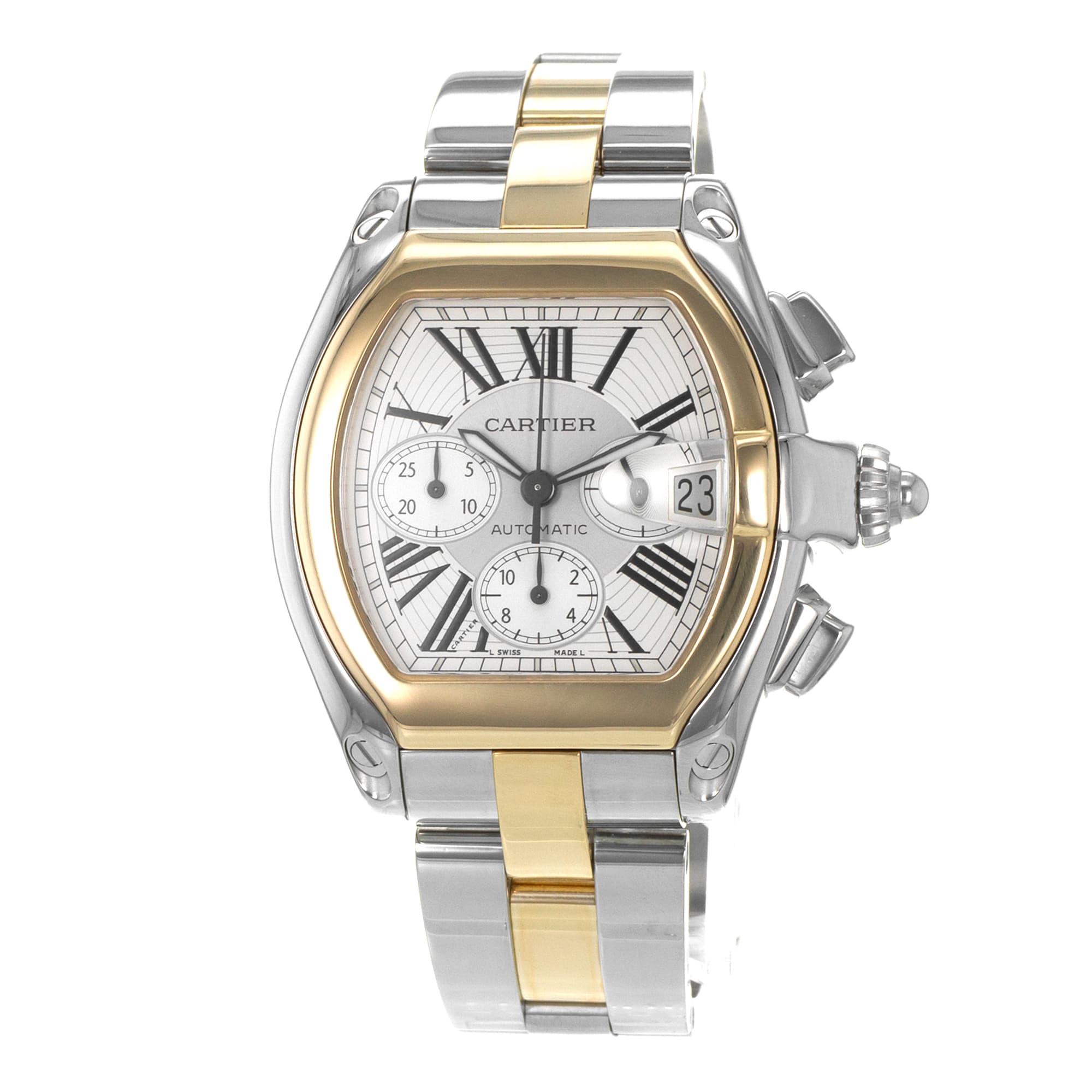 Cartier Roadster W62027Z1 2618 Roman Chronograph Steel Yellow Gold Mens Watch
