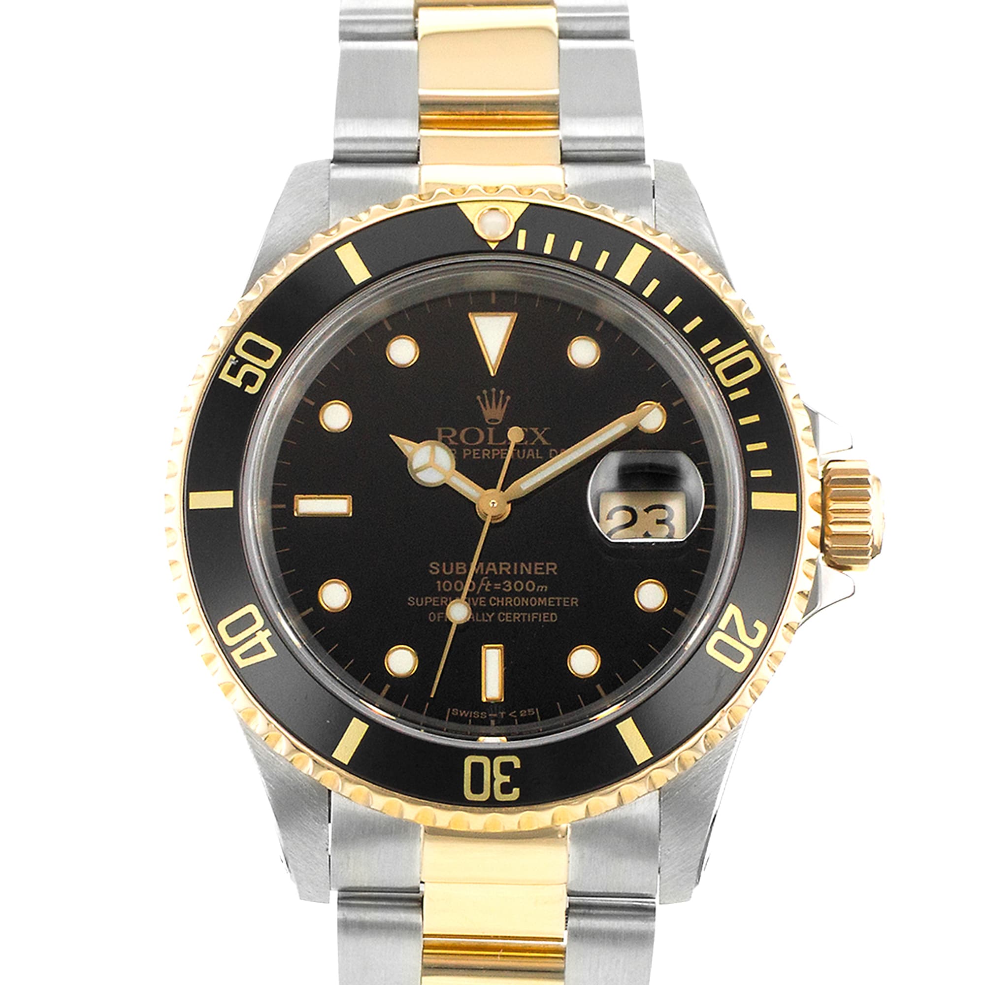 Rolex Submariner 16613 40mm Black Steel Yellow Gold Oyster Mens Watch 1990