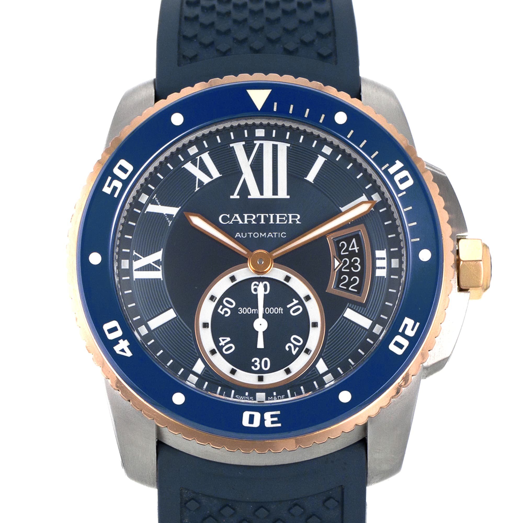 Cartier Calibre de Cartier W2CA0009 3729 42mm Blue Ceramic Rose Gold Mens Watch