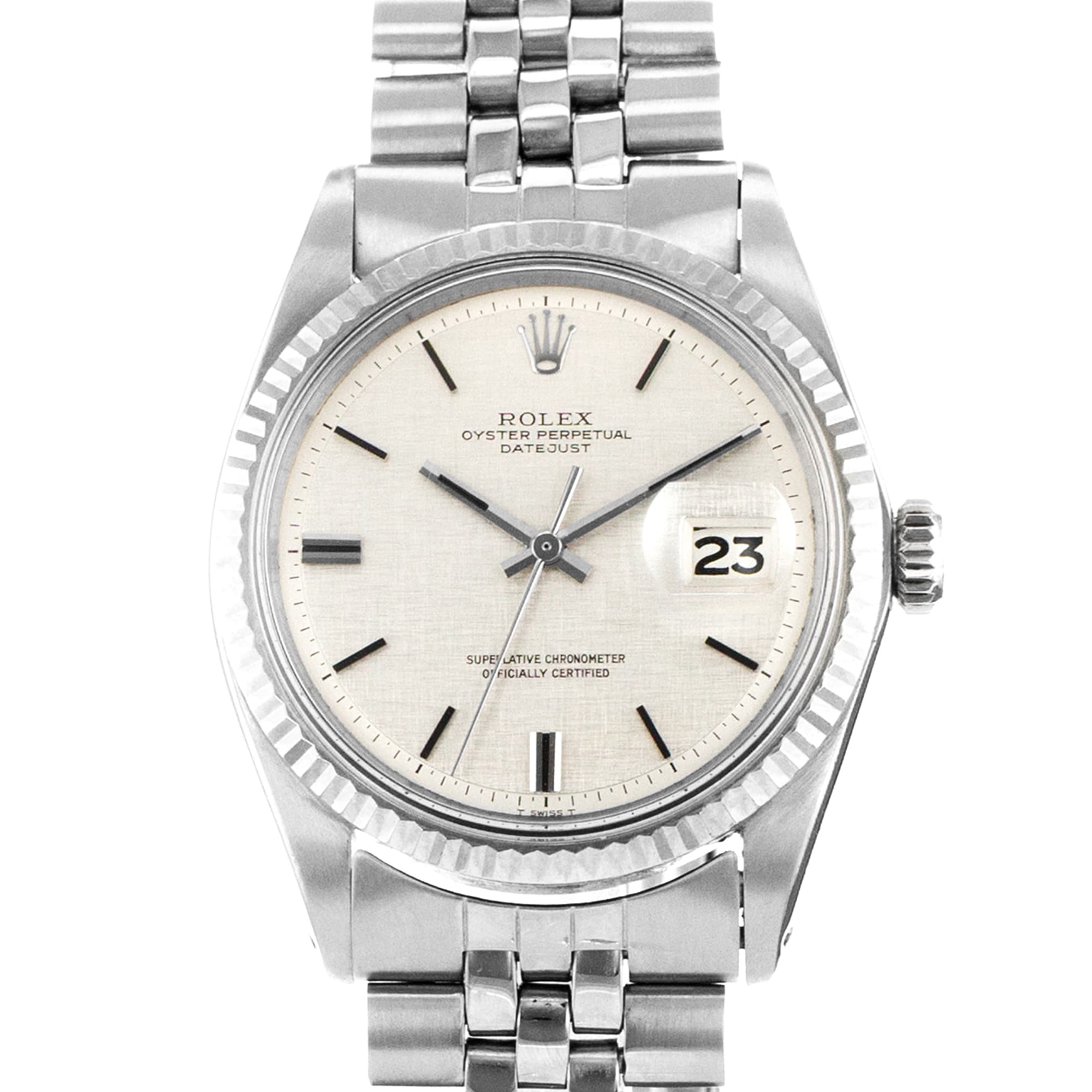 Rolex Datejust 36 1601 Vintage Linen Silver Index Steel Jubilee Mens Watch