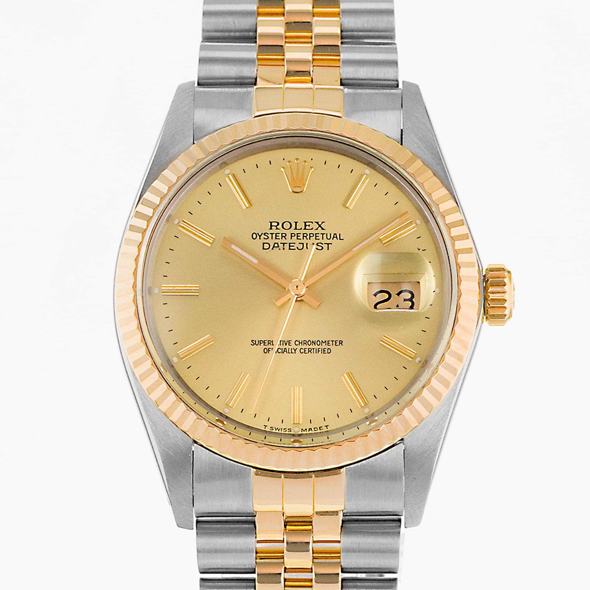 Rolex Datejust 36 16013 Champagne Index Steel Yellow Gold Jubilee Mens Watch