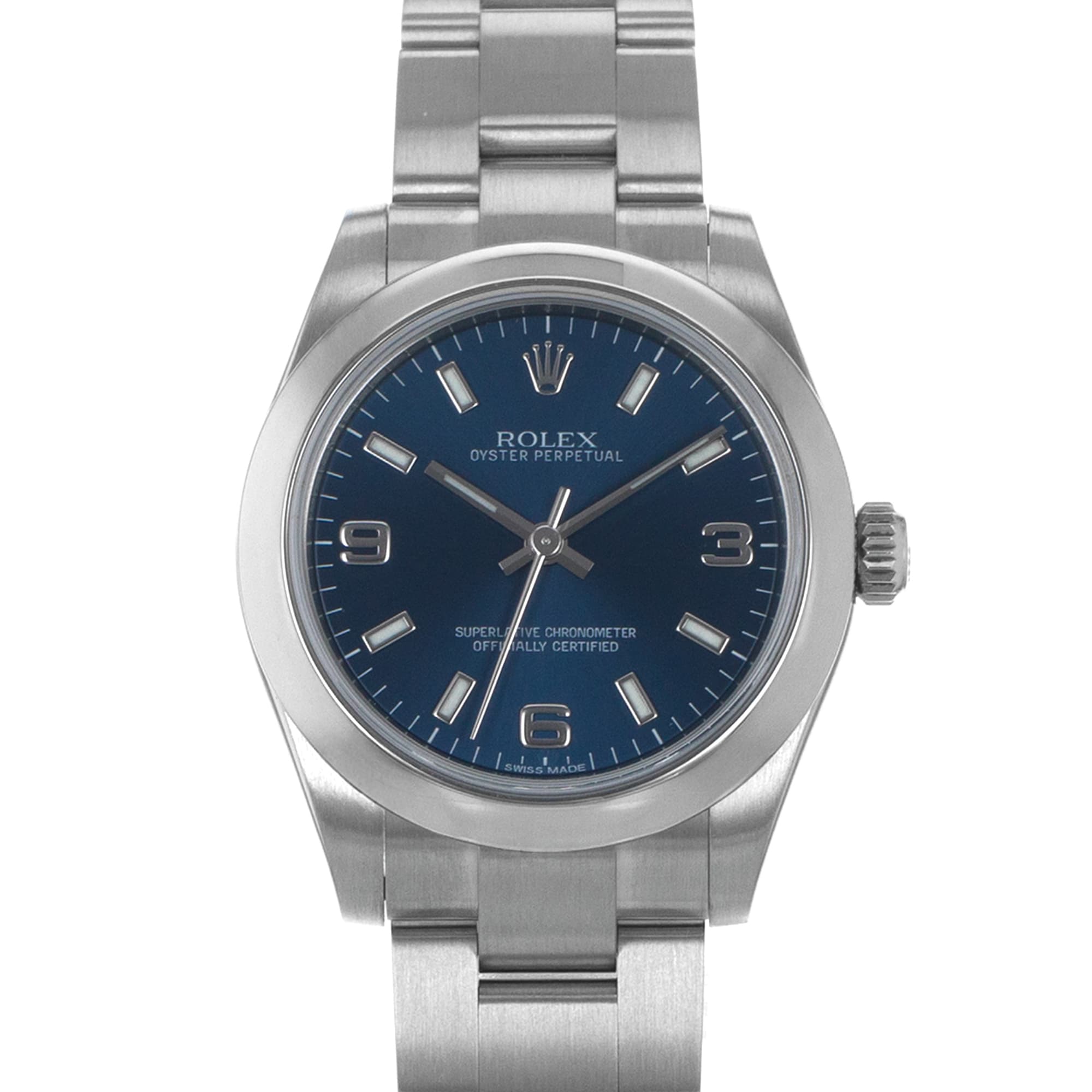 Rolex Oyster Perpetual 31 177200 Blue Arabic Steel Smooth Oyster Ladies Watch