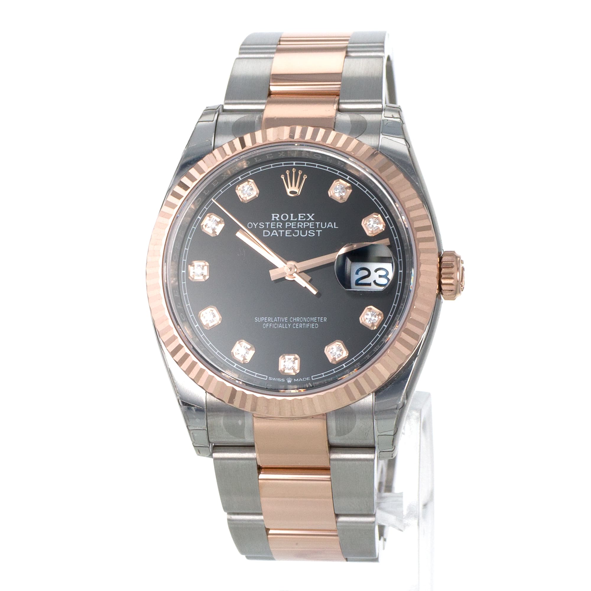 Rolex Datejust 36 126231 Black Diamond Steel Rose Gold Mens Watch