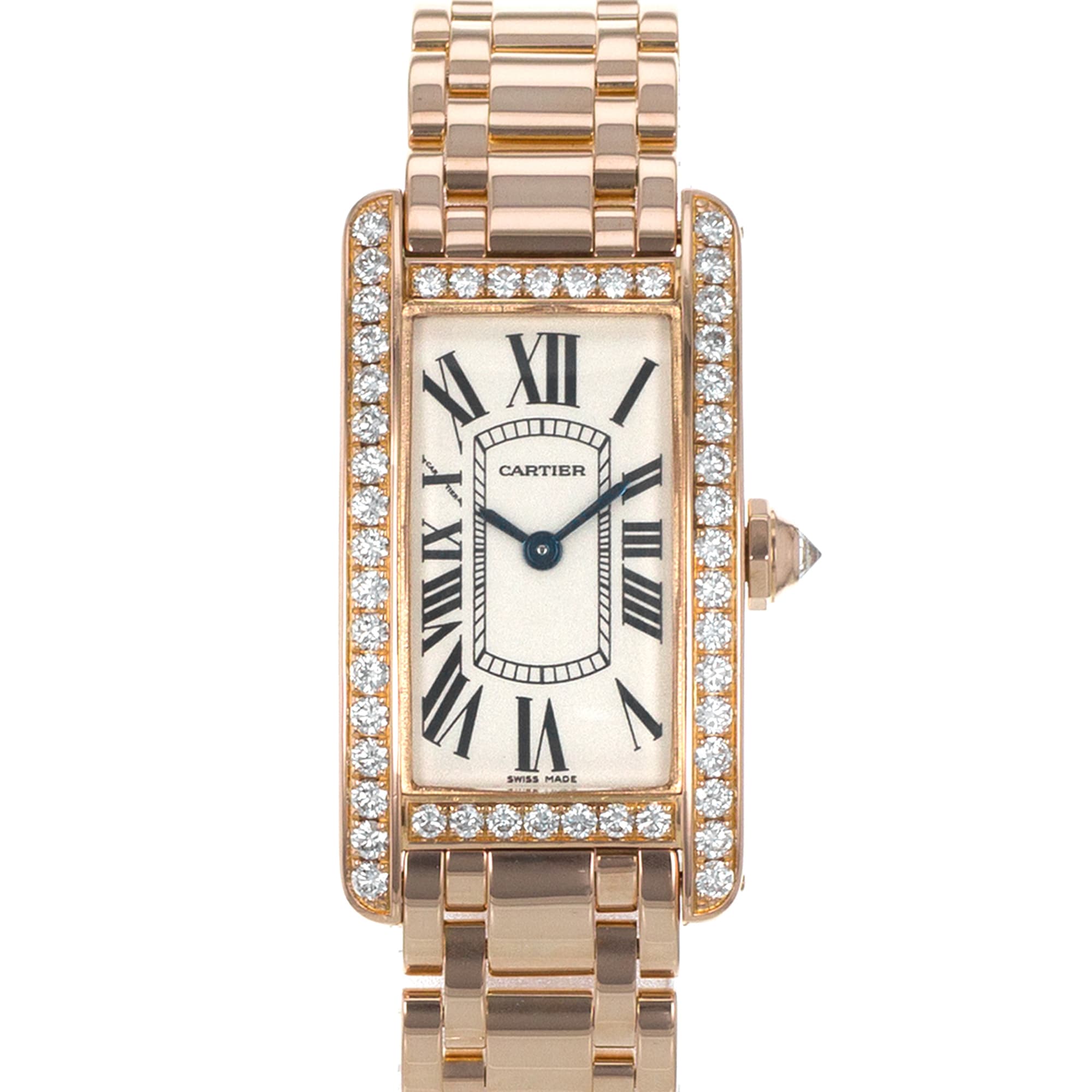 Cartier Tank Americaine WB7079M5 2503 Factory Diamonds 19 x 35 Rose Gold Watch