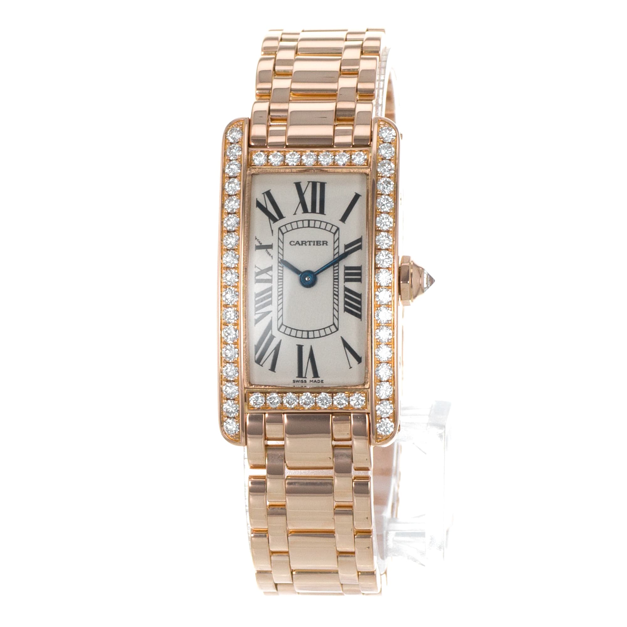 Cartier Tank Americaine WB7079M5 2503 Factory Diamonds 19 x 35 Rose Gold Watch