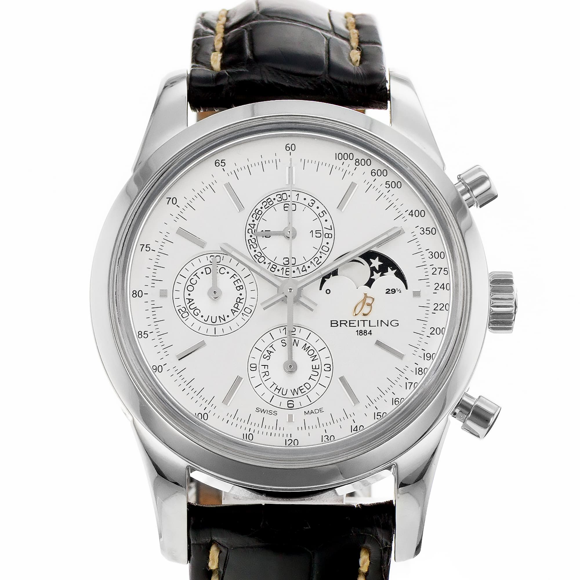 Breitling Transocean Chronograph A19310 43mm Steel Moon Day Date Mens Watch