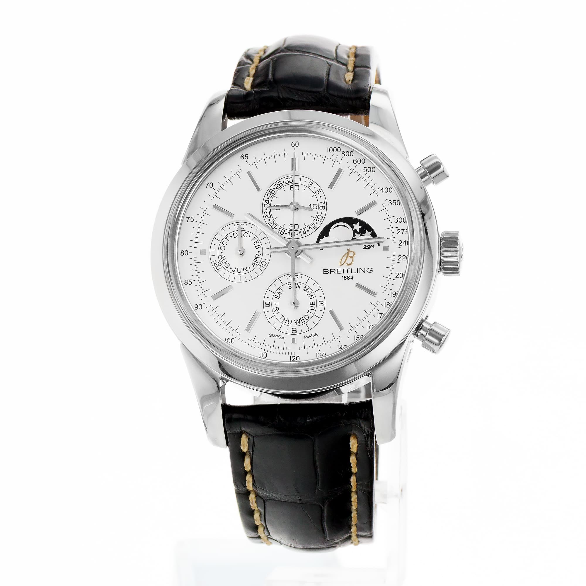 Breitling Transocean Chronograph A19310 43mm Steel Moon Day Date Mens Watch