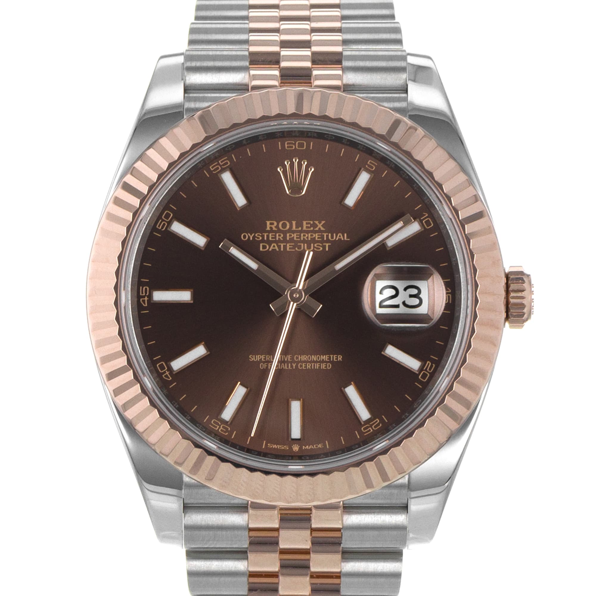 Rolex Datejust 41 126331 Chocolate Brown Fluted Steel Rose Gold Mens Watch