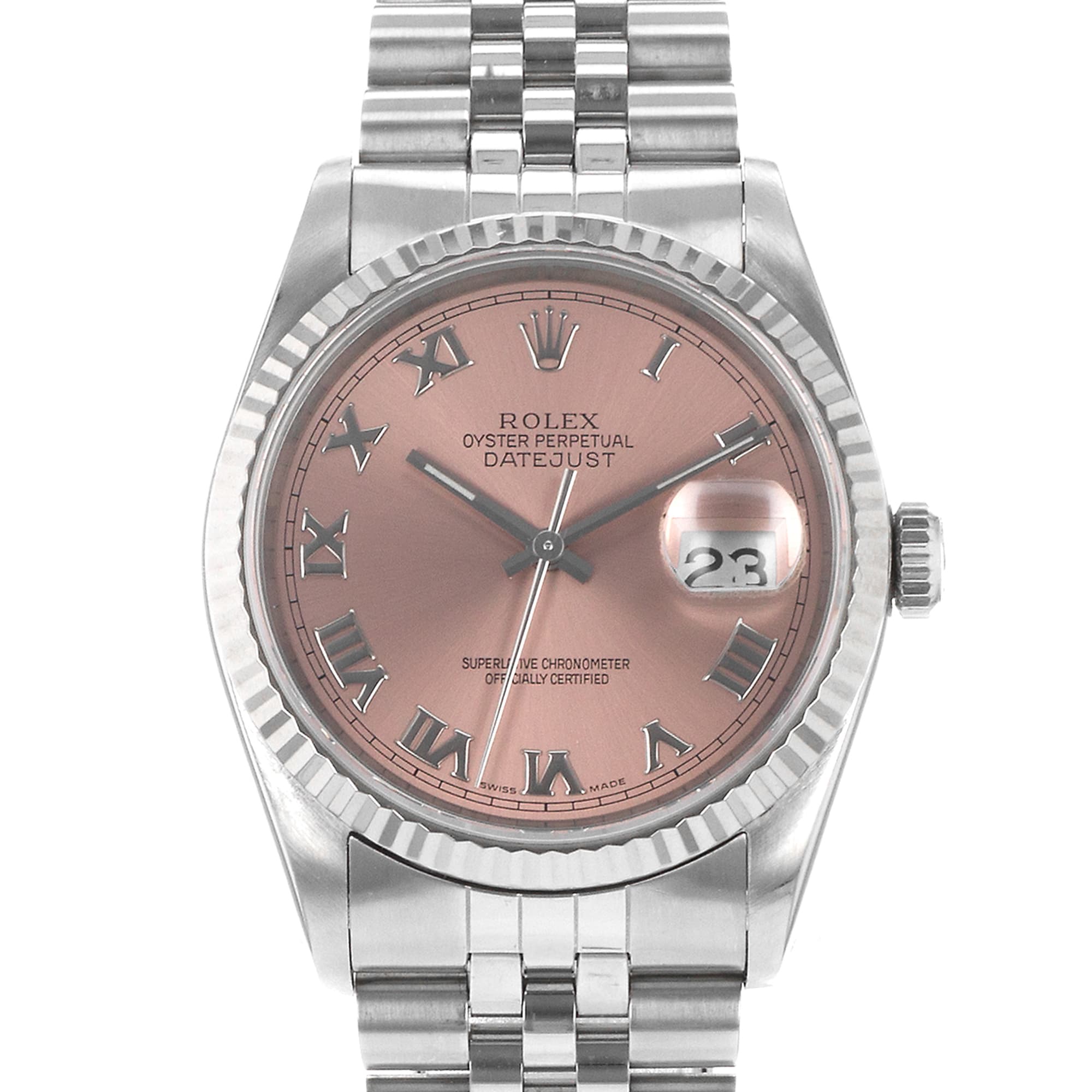 Rolex Datejust 36 16234 Pink Roman Steel 18k White Gold Automatic Mens Watch
