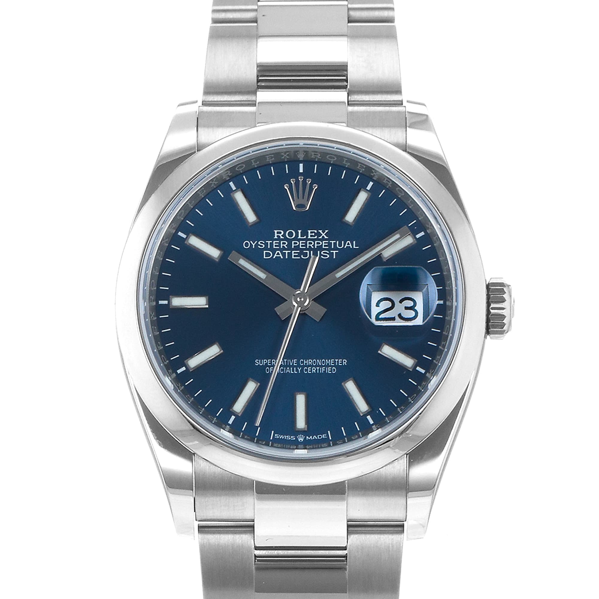 Rolex Datejust 36 126200 Blue Stick Steel Smooth Oyster Mens Watch