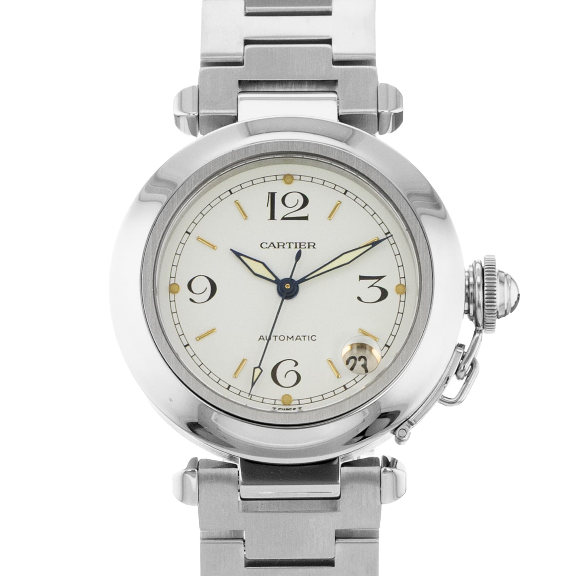 Cartier Pasha W31015M7 2324 35mm White Arabic steel Automatic Mens Watch