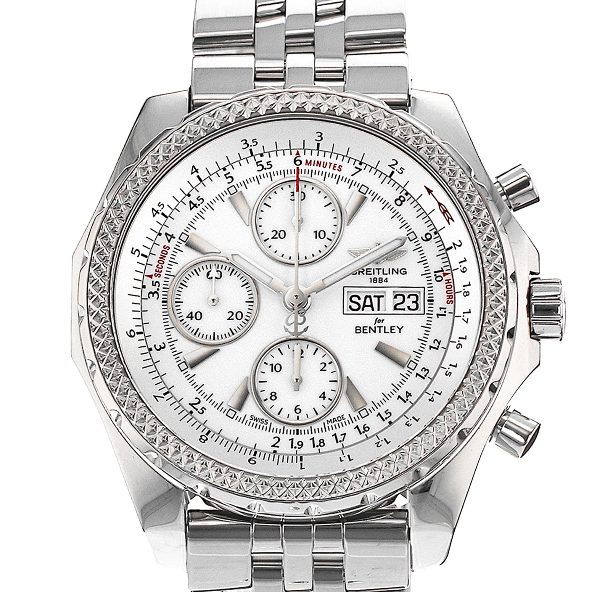 Breitling Bentley GT A13362 45mm Chronograph White Index Steel Men's Watch