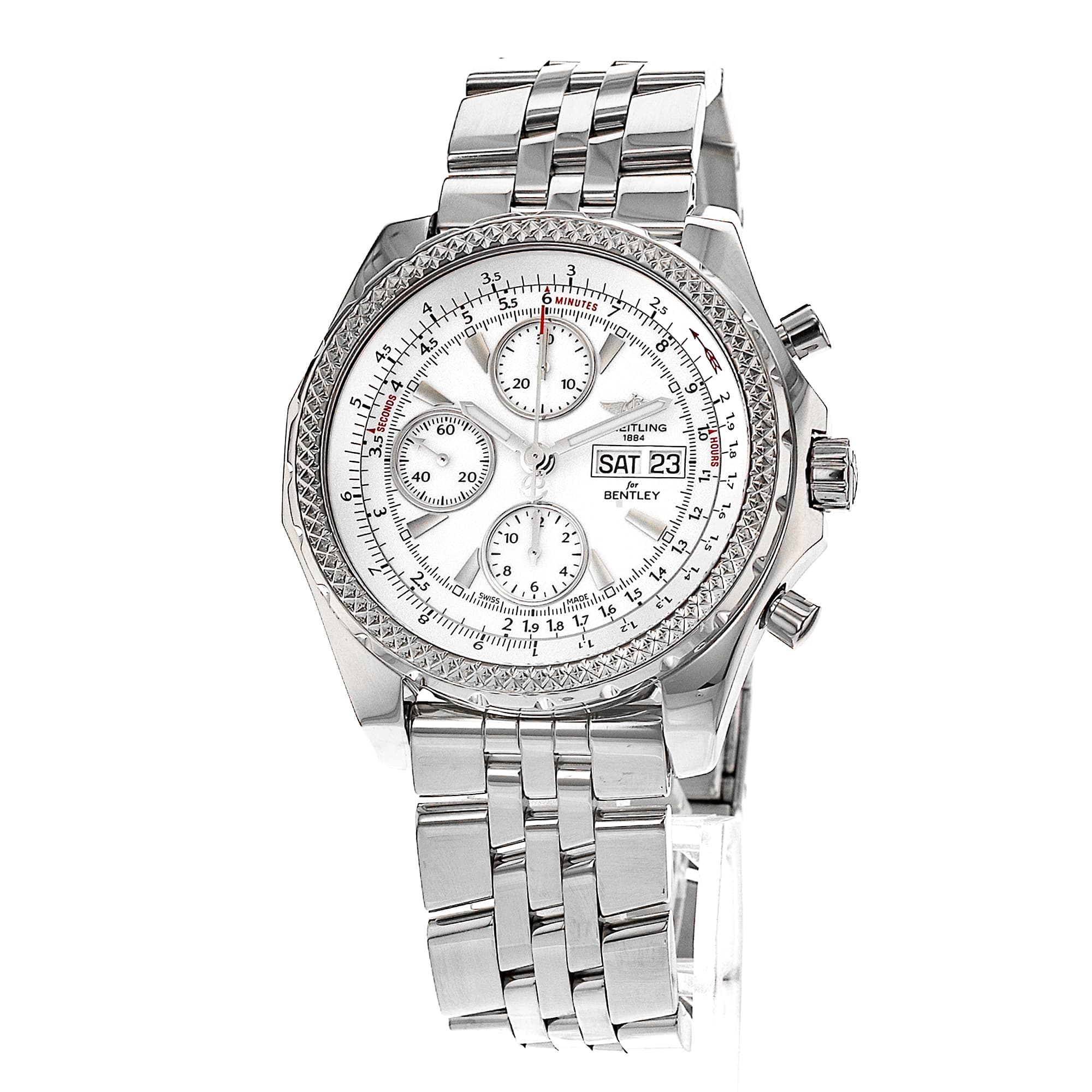 Breitling Bentley GT A13362 45mm Chronograph White Index Steel Men's Watch