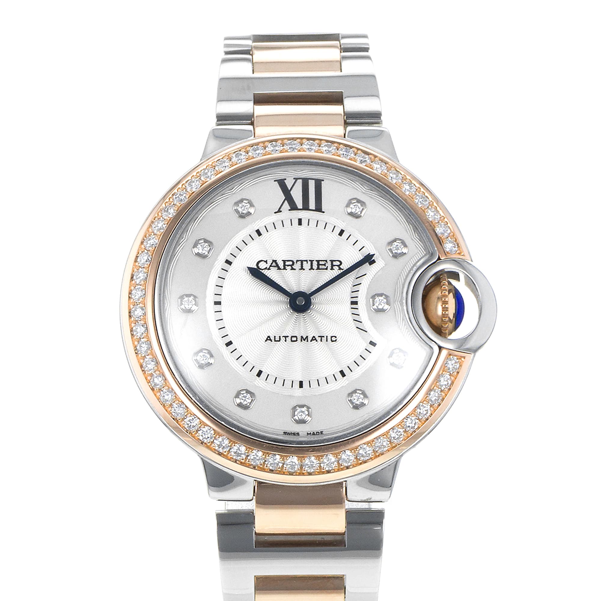Cartier Ballon Bleu 33mm WE902077 3753 Factory Diamonds Steel Rose Ladies Watch
