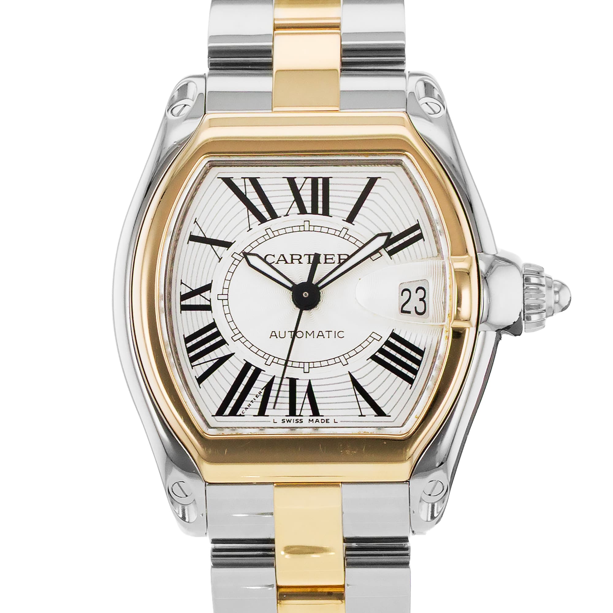 Cartier Roadster W62031Y4 2510 38mm Large Roman Steel Yellow Gold Mens Watch