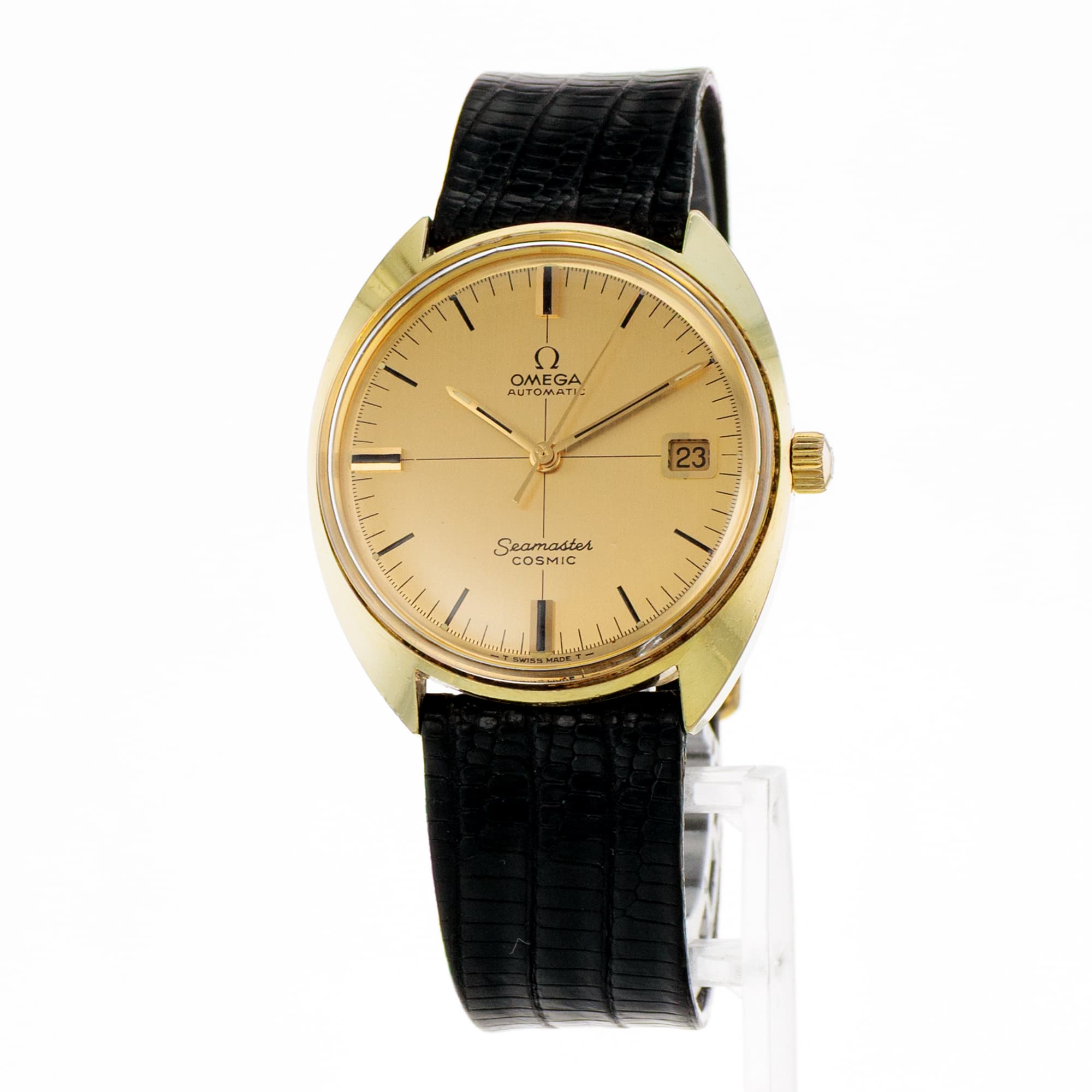 Omega Seamaster Cosmic 166.026 35mm Yellow Gold Plated Index Leather Mens Watch