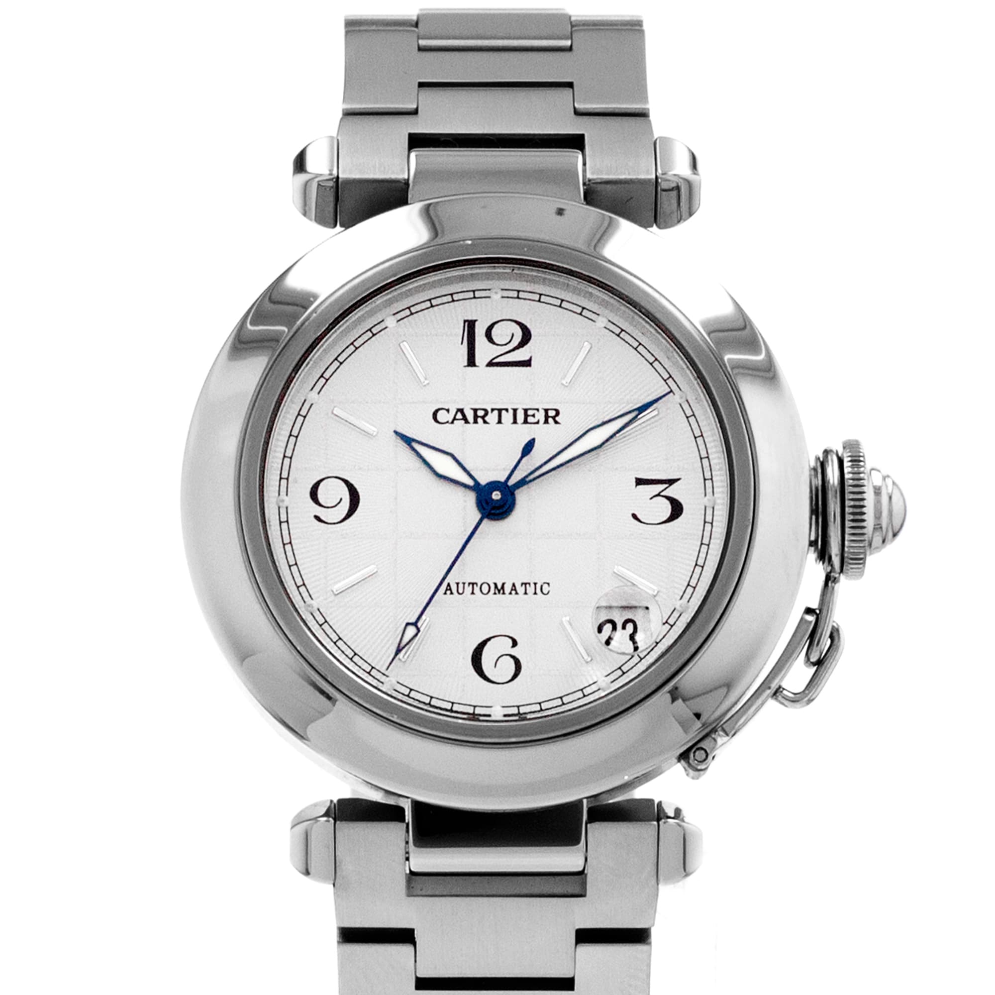 Cartier Pasha W31023M7 2324 35mm Silver Arabic Steel Automatic Ladies Watch