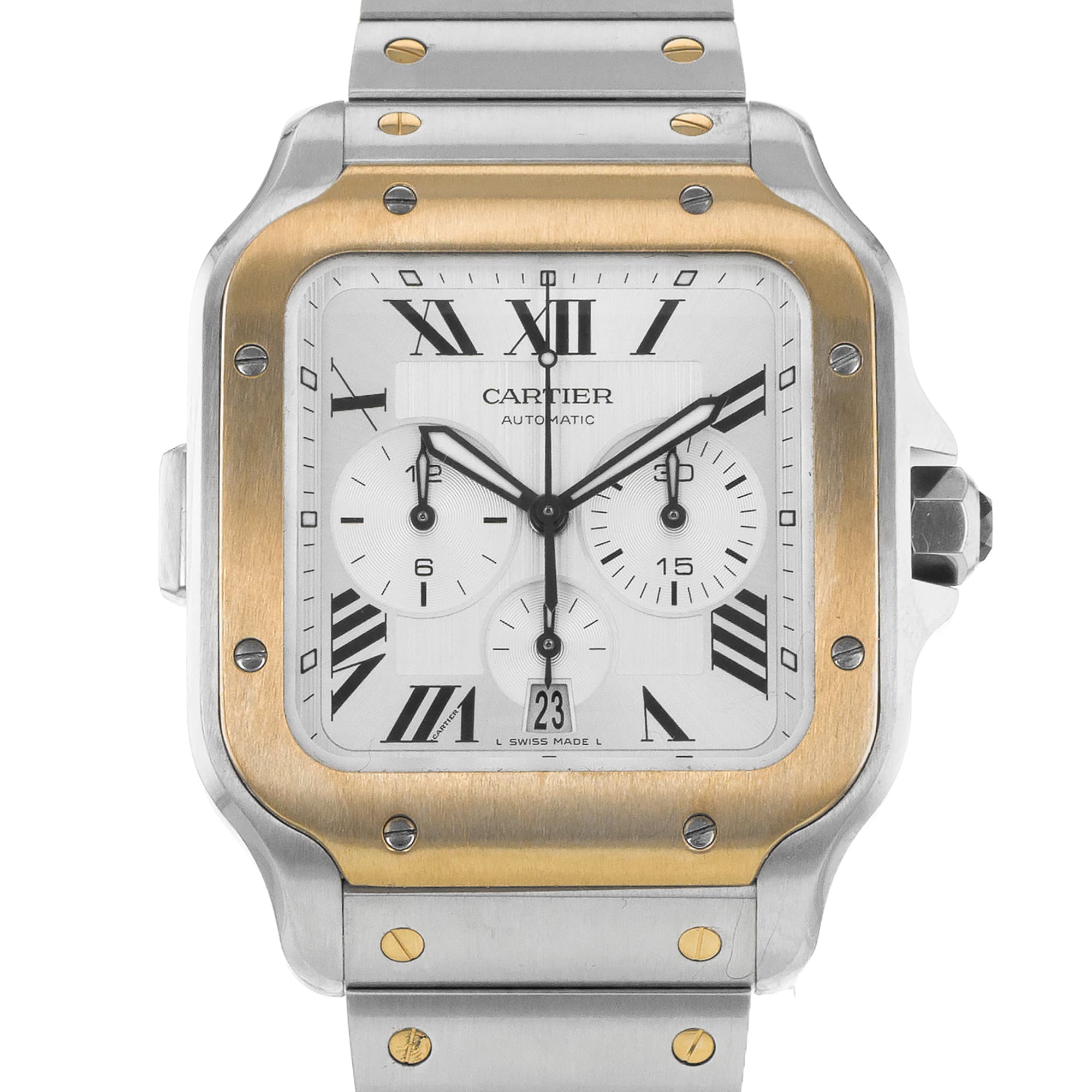 Cartier Santos W2SA0008 4183 43mm Steel Yellow Gold Chronograph Mens Watch