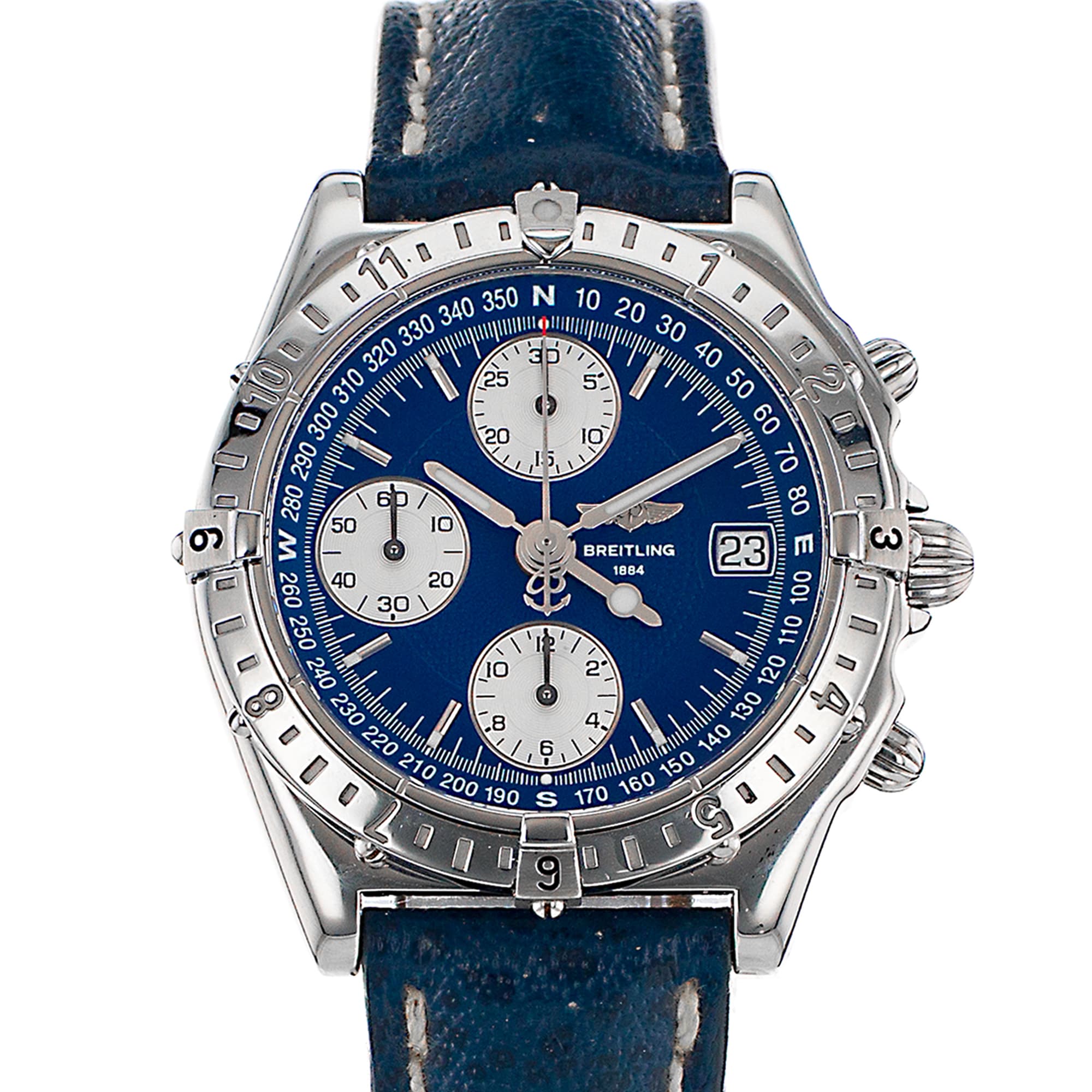 Breitling Chronomat A20048 39mm GMT Blue White Chronograph Mens Watch 2000