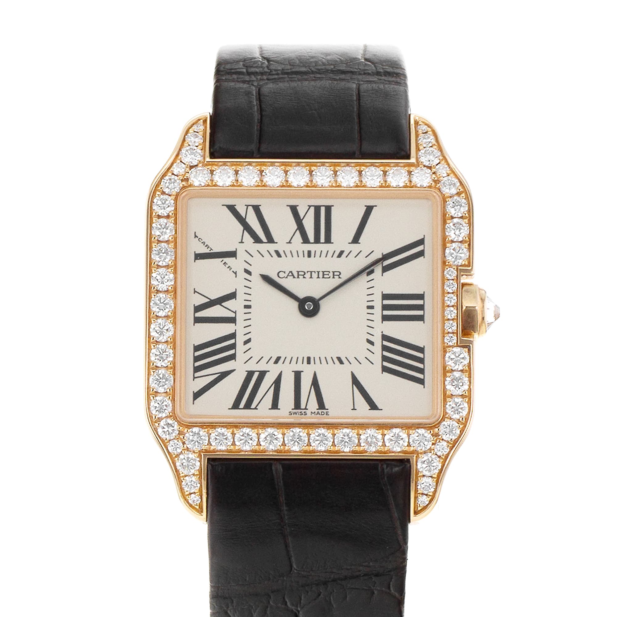 Cartier Santos Dumont WH100351 2788 30mm Factory Diamonds Rose Gold Ladies Watch