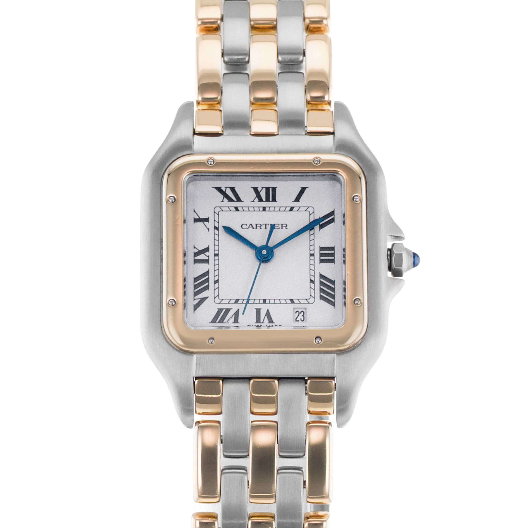 Cartier Panthere 83083244 27mm Silver Roman Steel Yellow Gold 3 Row Mens Watch