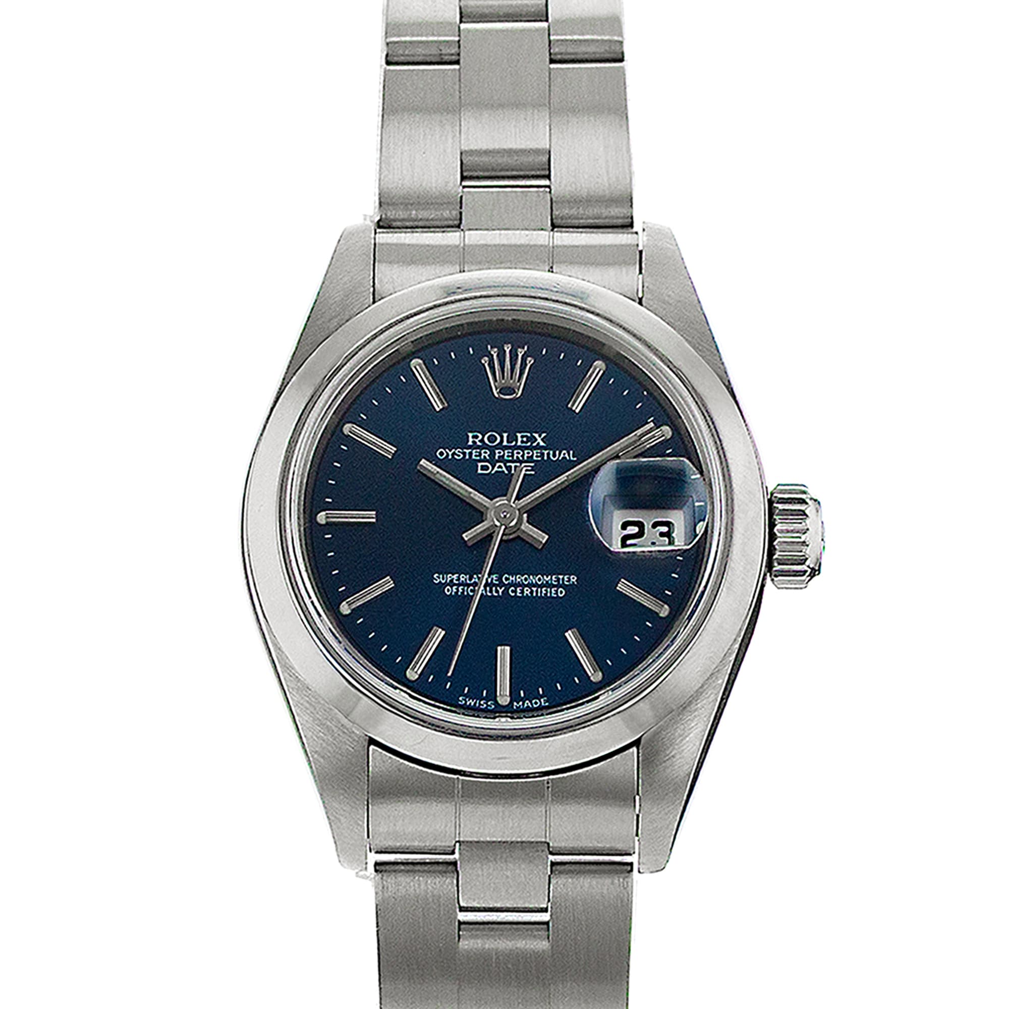 Rolex Oyster Perpetual Lady Date 69160 26mm Blue Index Steel Oyster Ladies Watch