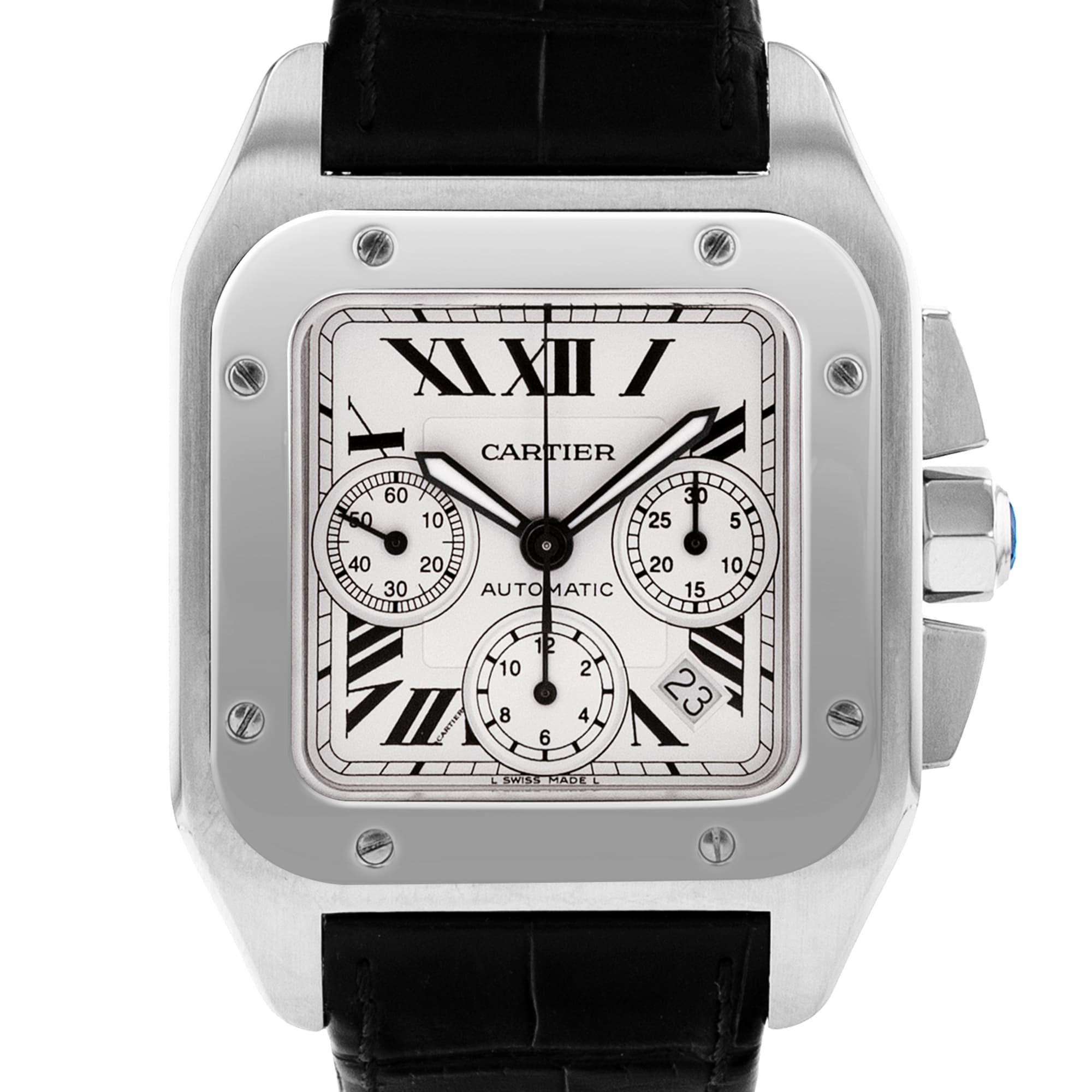 Cartier Santos 100 W20090X8 2740 41mm Silver Roman Steel Chronograph Mens Watch