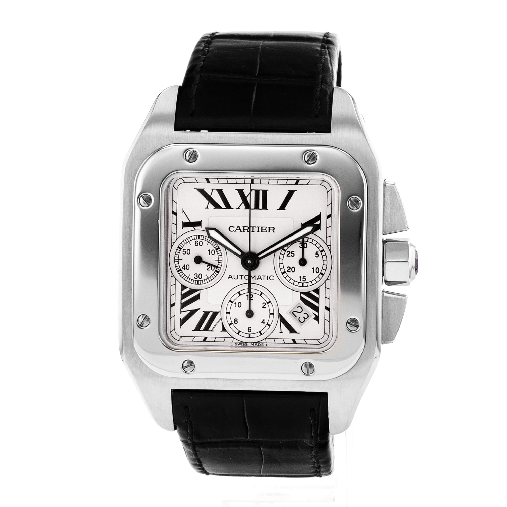 Cartier Santos 100 W20090X8 2740 41mm Silver Roman Steel Chronograph Mens Watch