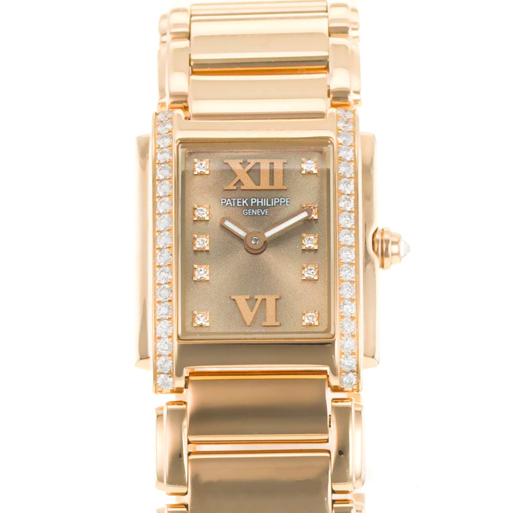 Patek Philippe Twenty~4 4908 22mm Brown Factory Diamonds Rose Gold Ladies Watch