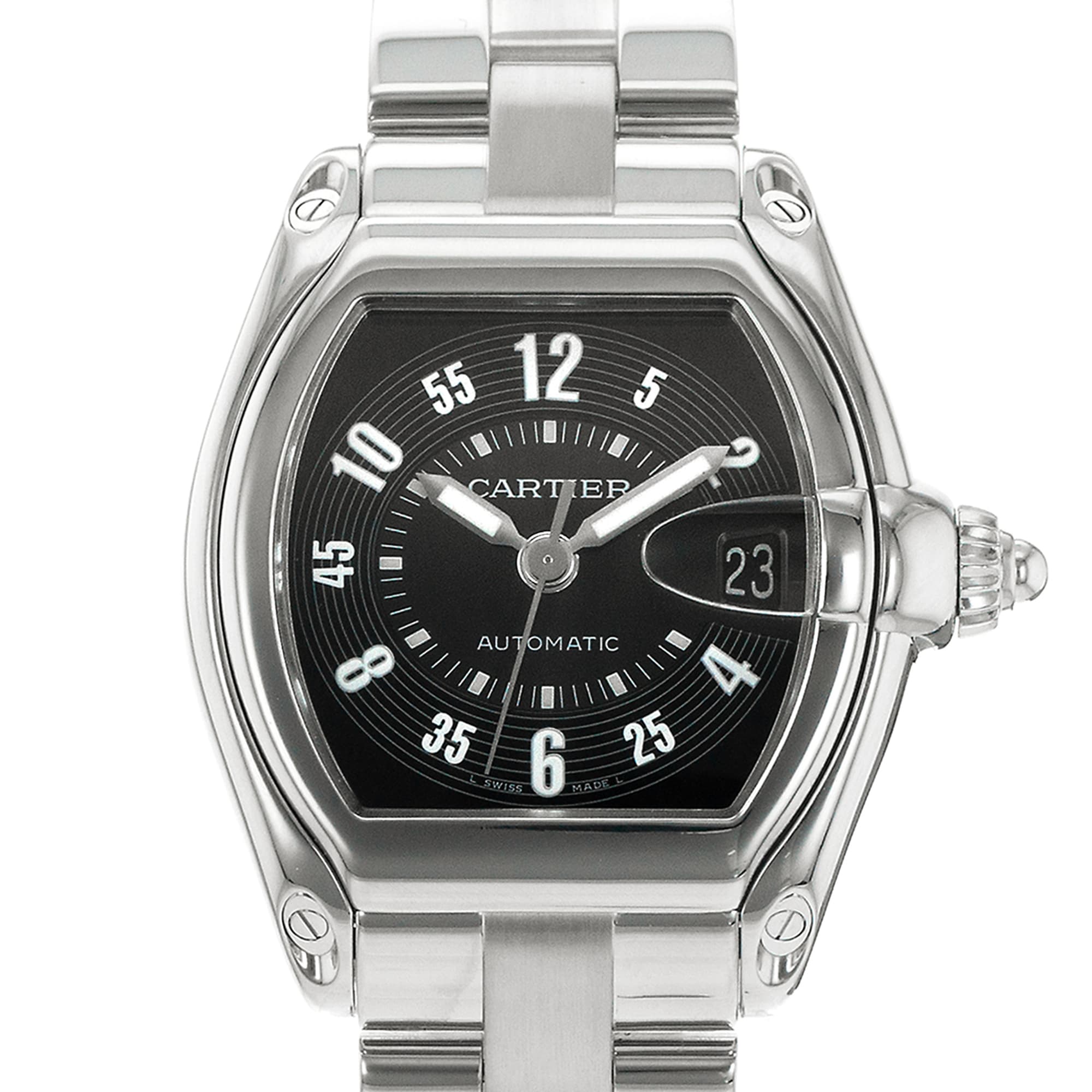 Cartier Roadster W62004V3 2510 37mm Large Blue Arabic Date Steel Mens Watch