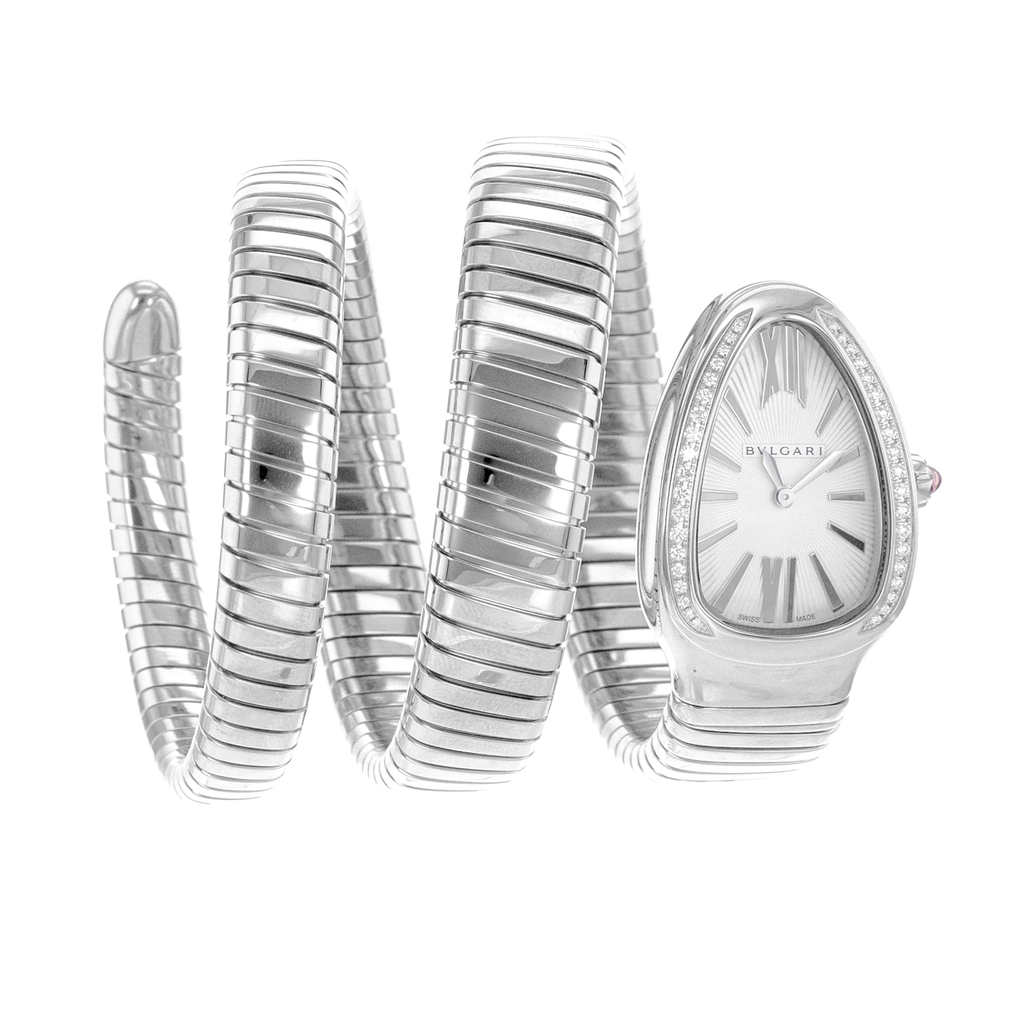 Bulgari Serpenti 101910 35mm Silver Roman Factory Diamond Steel Ladies Watch