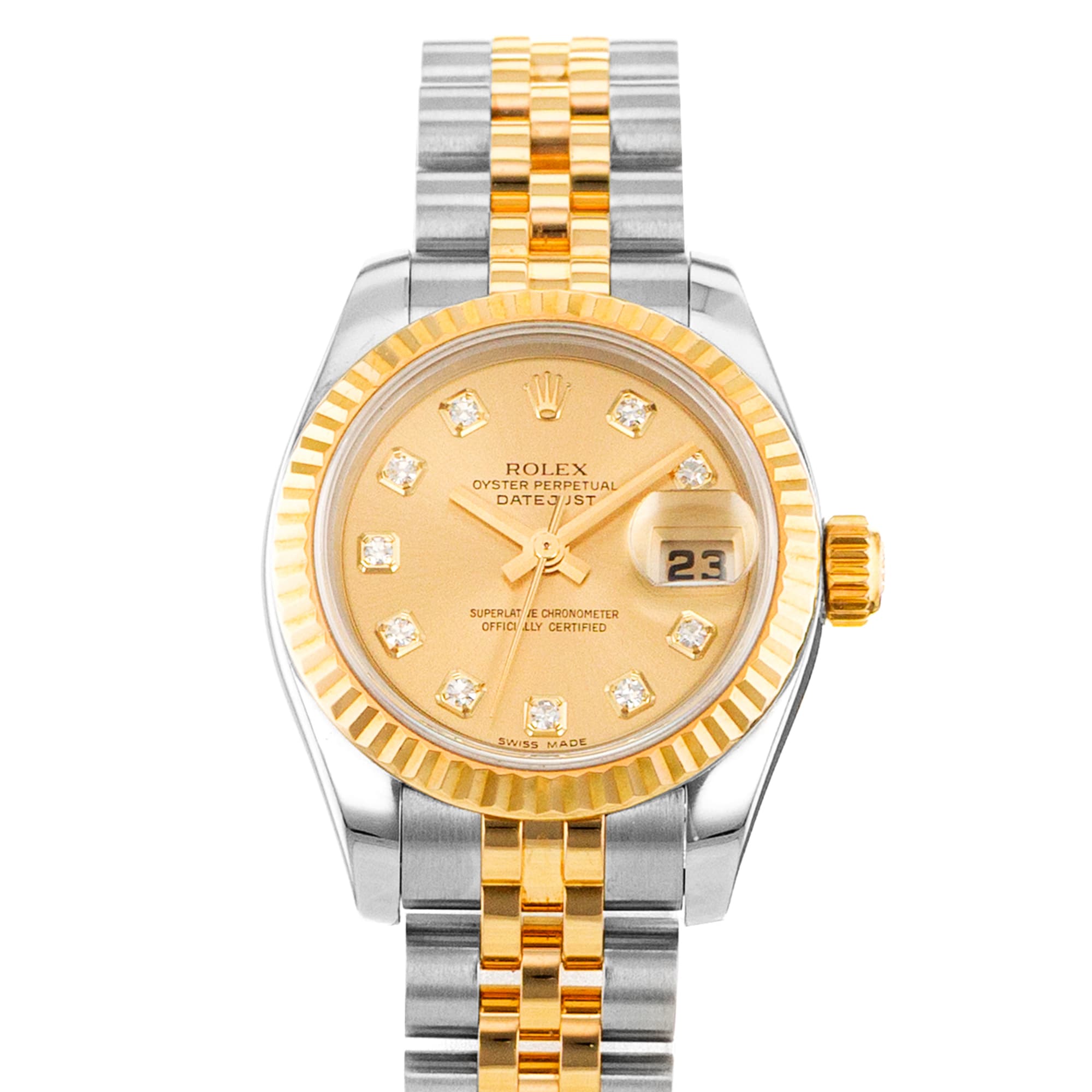 Rolex Datejust 26 179173 Factory Yellow Diamond Fluted Steel Gold Jubilee 2005