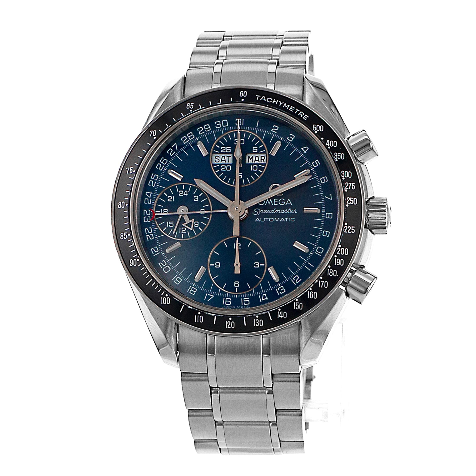 Omega Speedmaster 3523.80 39mm Blue Tachymeter Steel Chronograph Mens Watch