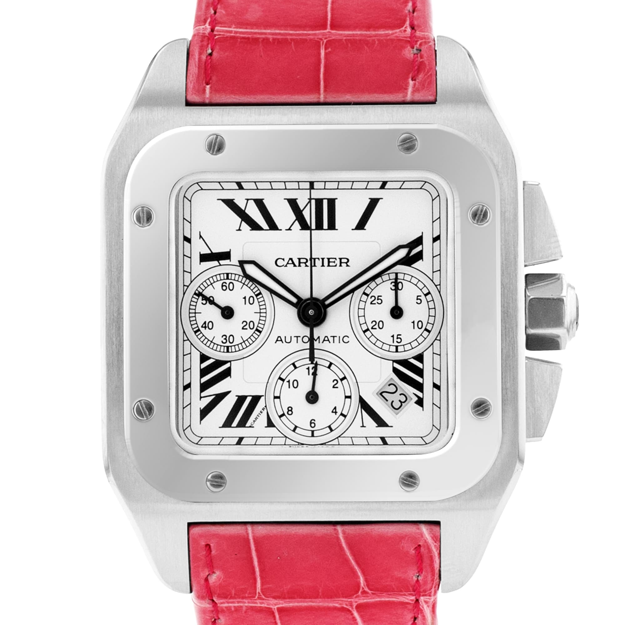 Cartier Santos 100 W20090X8 2740 41mm Silver Roman Steel Chronograph Mens Watch