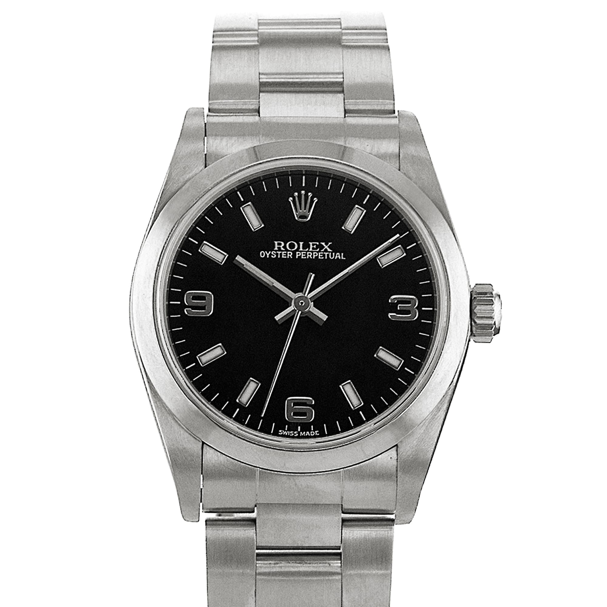 Rolex Oyster Perpetual 31 77080 Black Arabic Steel Smooth Oyster Ladies Watch