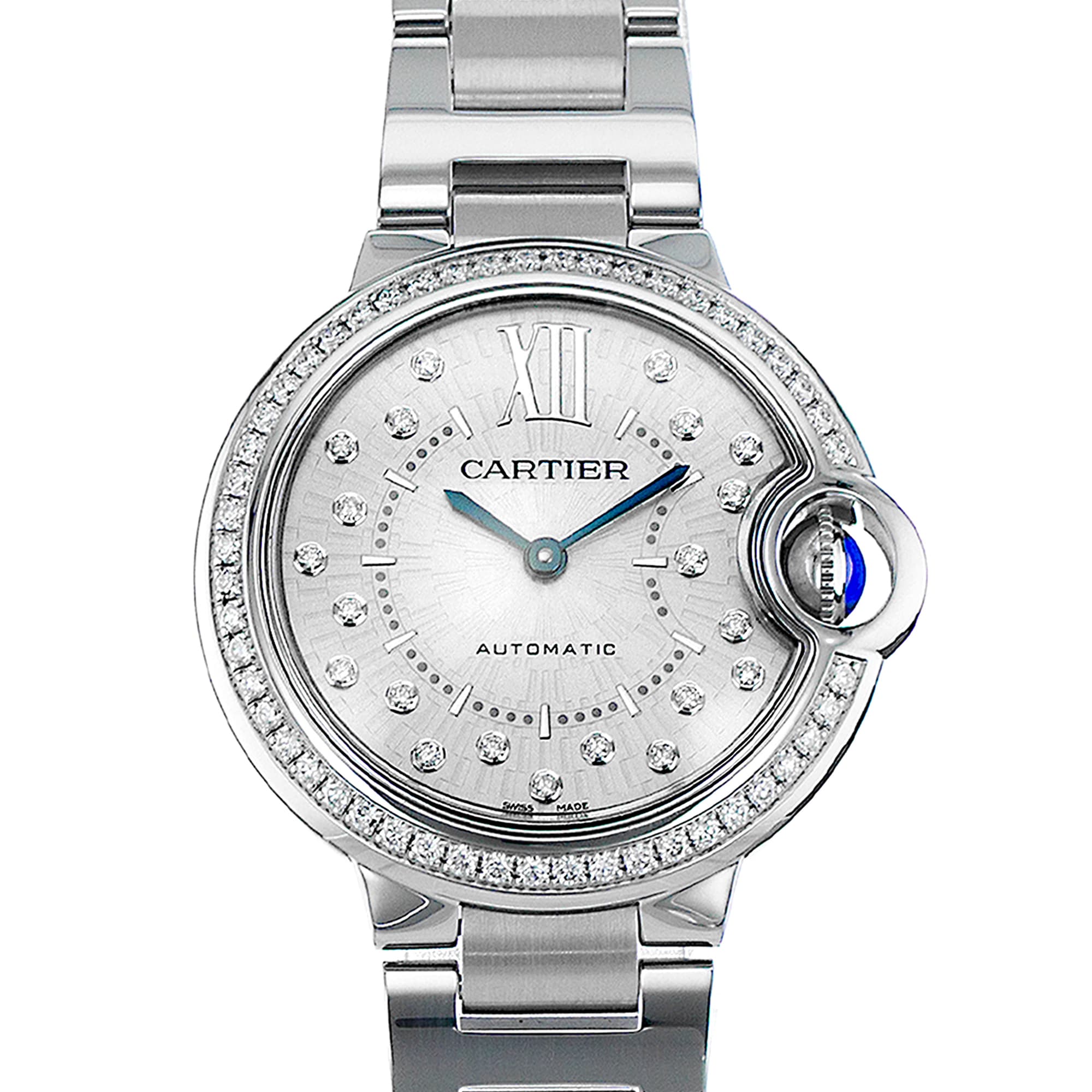 Cartier Ballon Bleu 33mm W4BB0035 4373 Factory Diamonds Steel Ladies Watch 2024