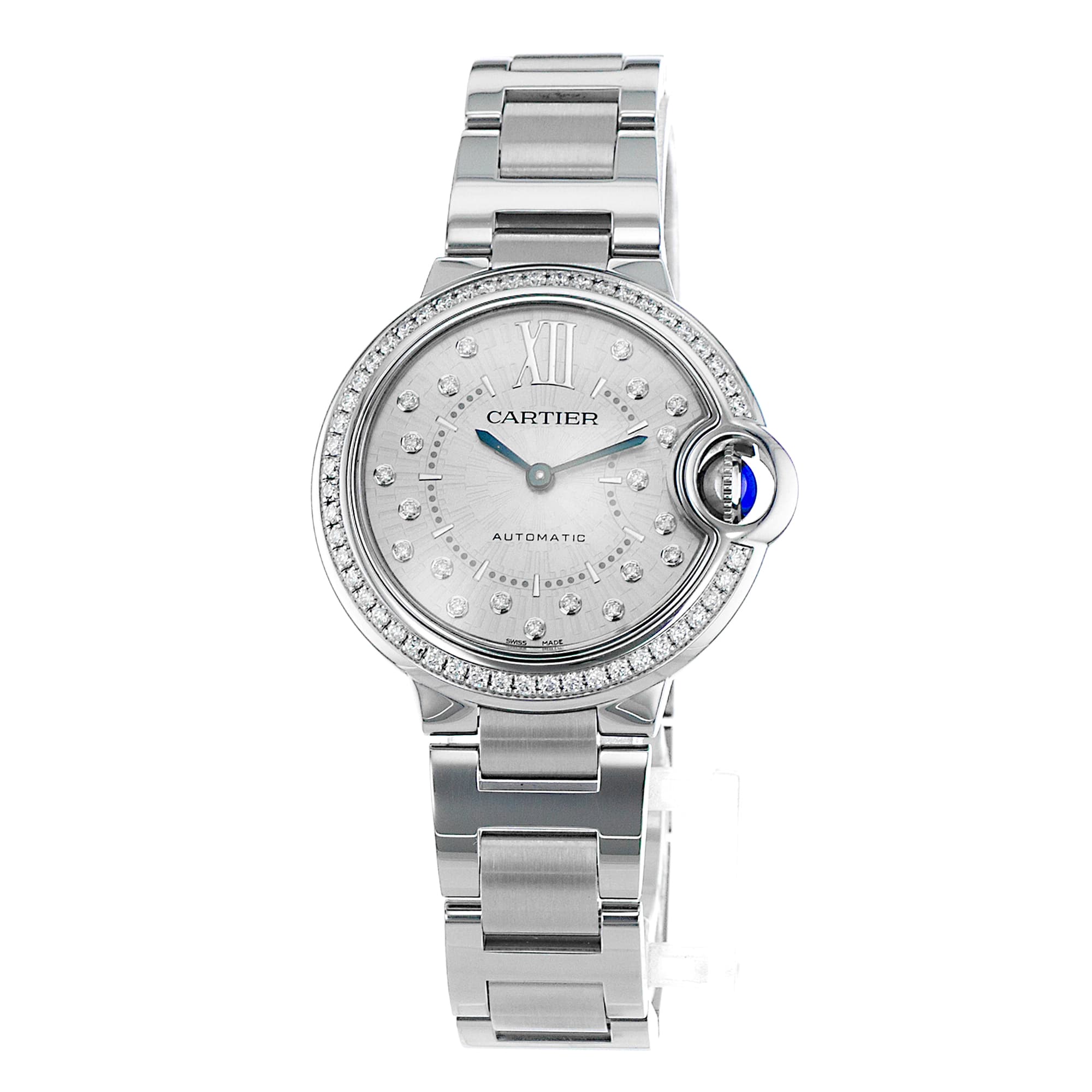 Cartier Ballon Bleu 33mm W4BB0035 4373 Factory Diamonds Steel Ladies Watch 2024