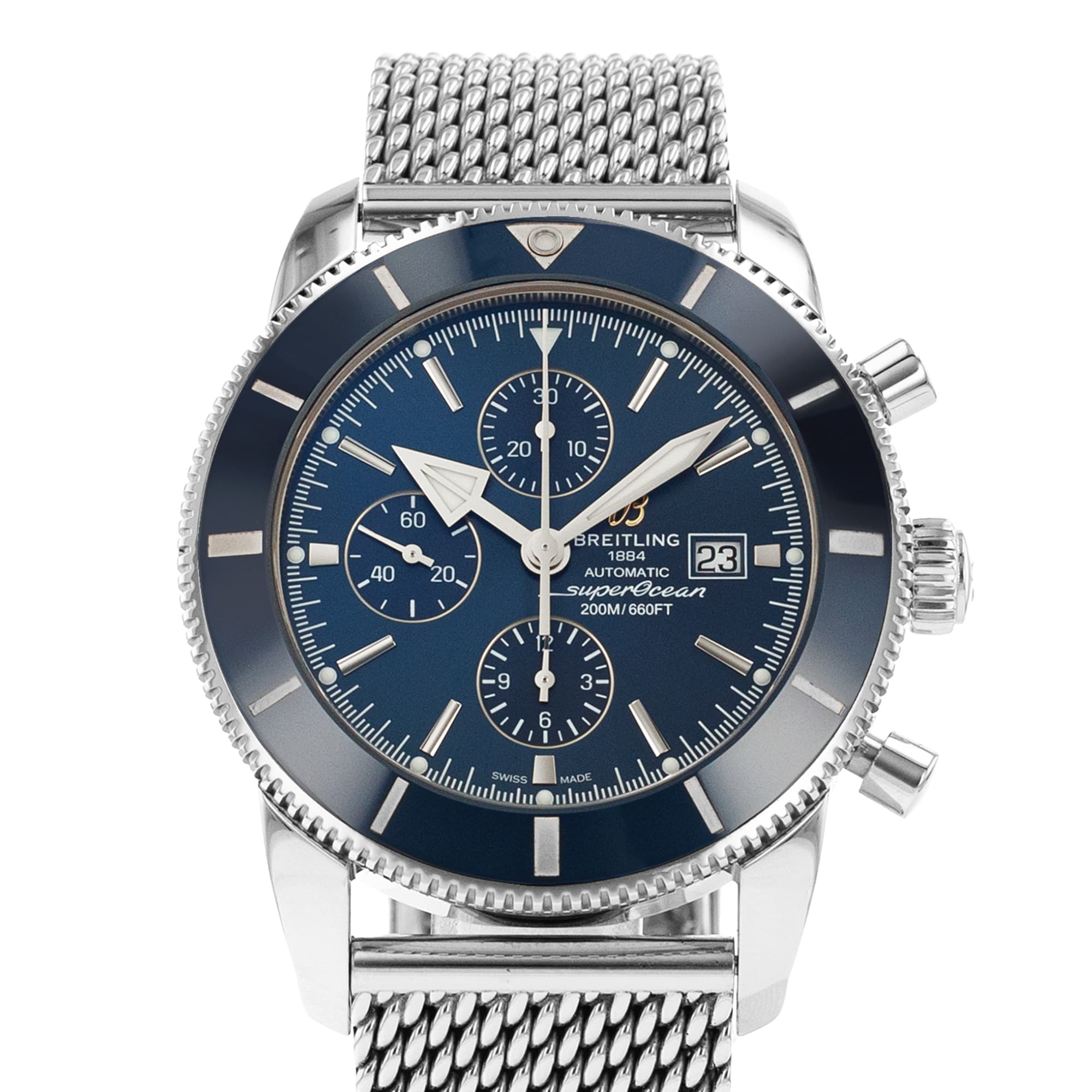 Breitling Superocean Heritage II Chronograph A13312 46mm Blue Ceramic Steel Mesh Mens Watch 2018