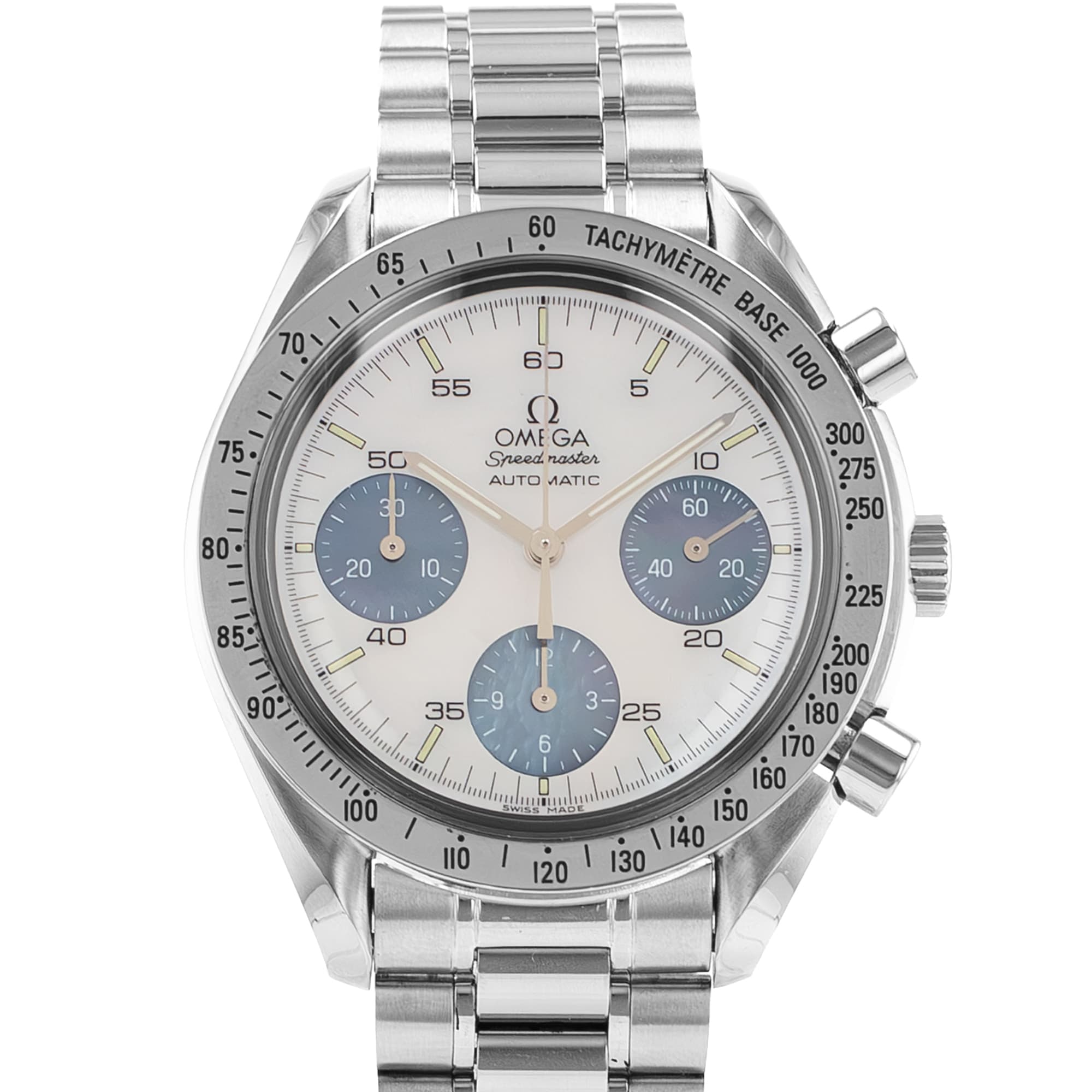 Omega Speedmaster 3502.74 White MOP Sub Dials Steel Chronograph Mens Watch