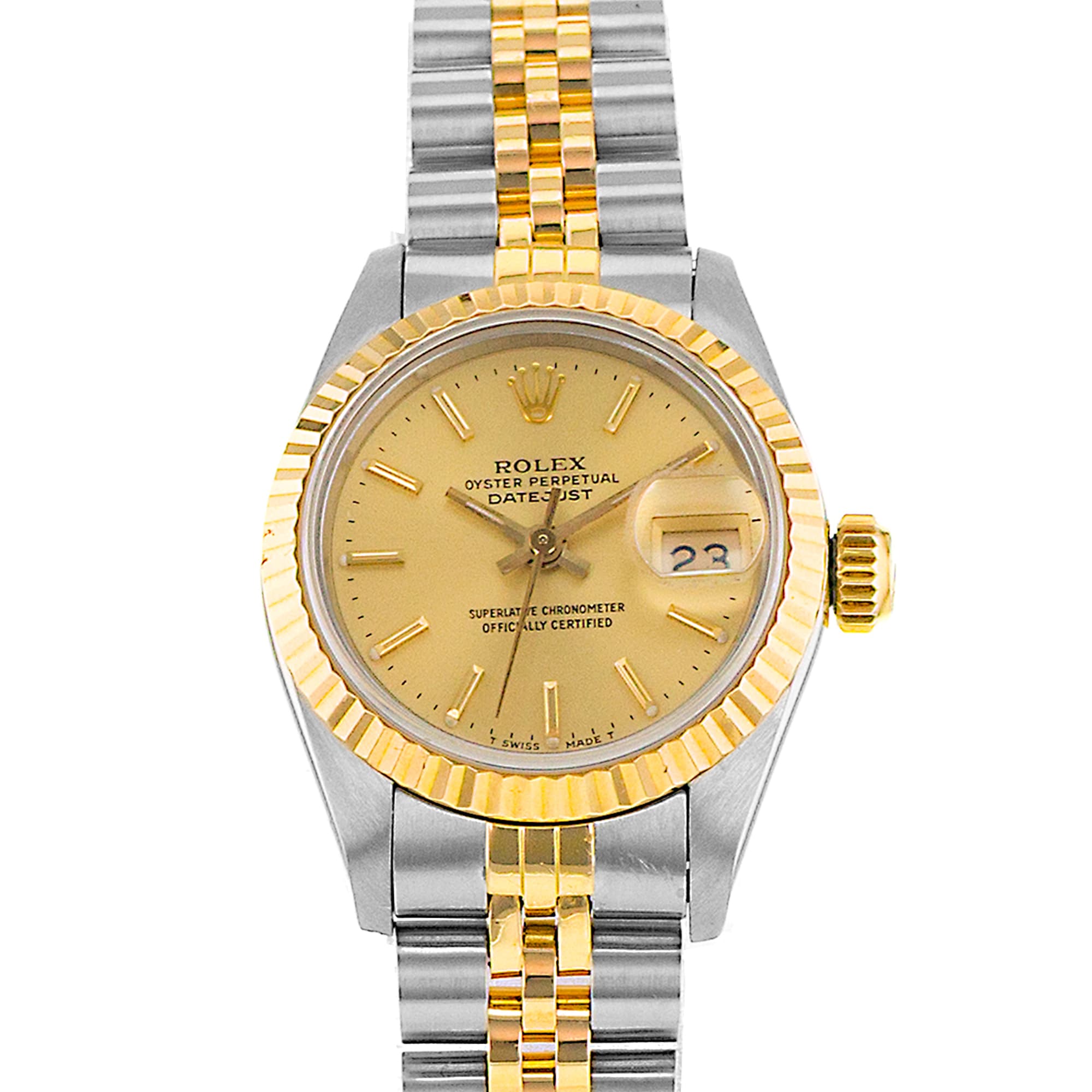 Rolex Datejust 26 69173 Gold Index Steel Yellow Gold Jubilee Fluted Ladies Watch