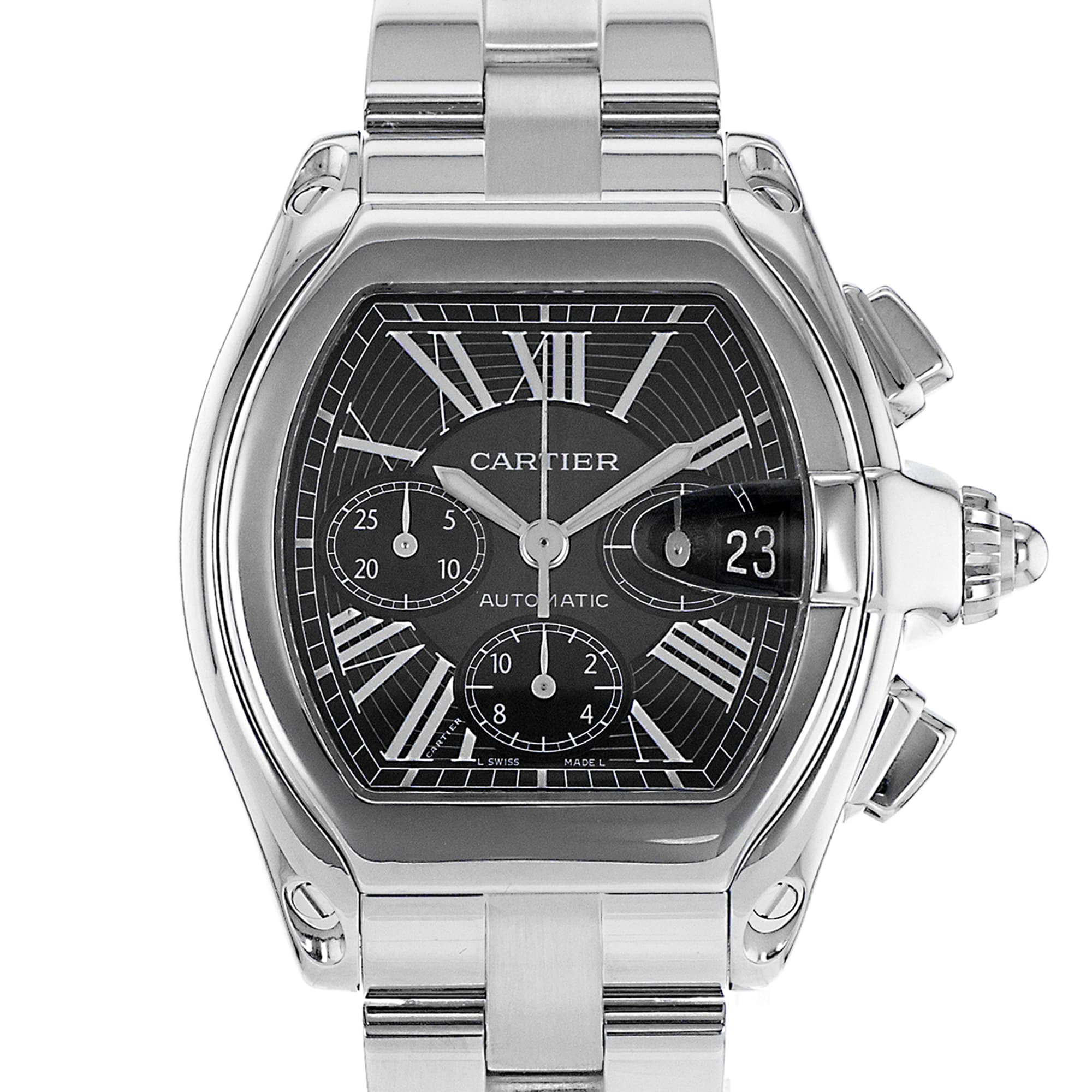 Cartier Roadster W62020X6 2618 Black Roman Steel Chronograph Mens Watch 2015