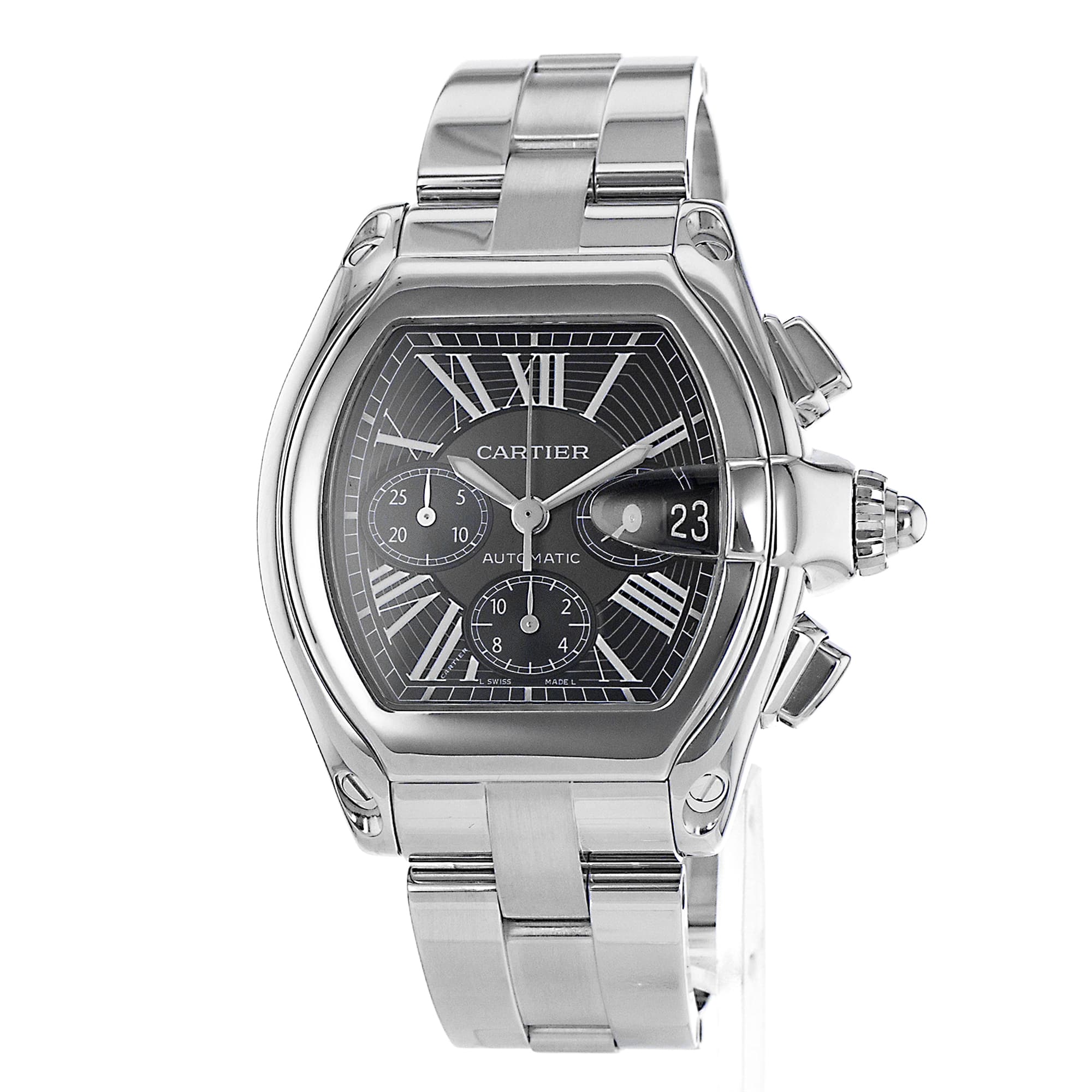Cartier Roadster W62020X6 2618 Black Roman Steel Chronograph Mens Watch 2015