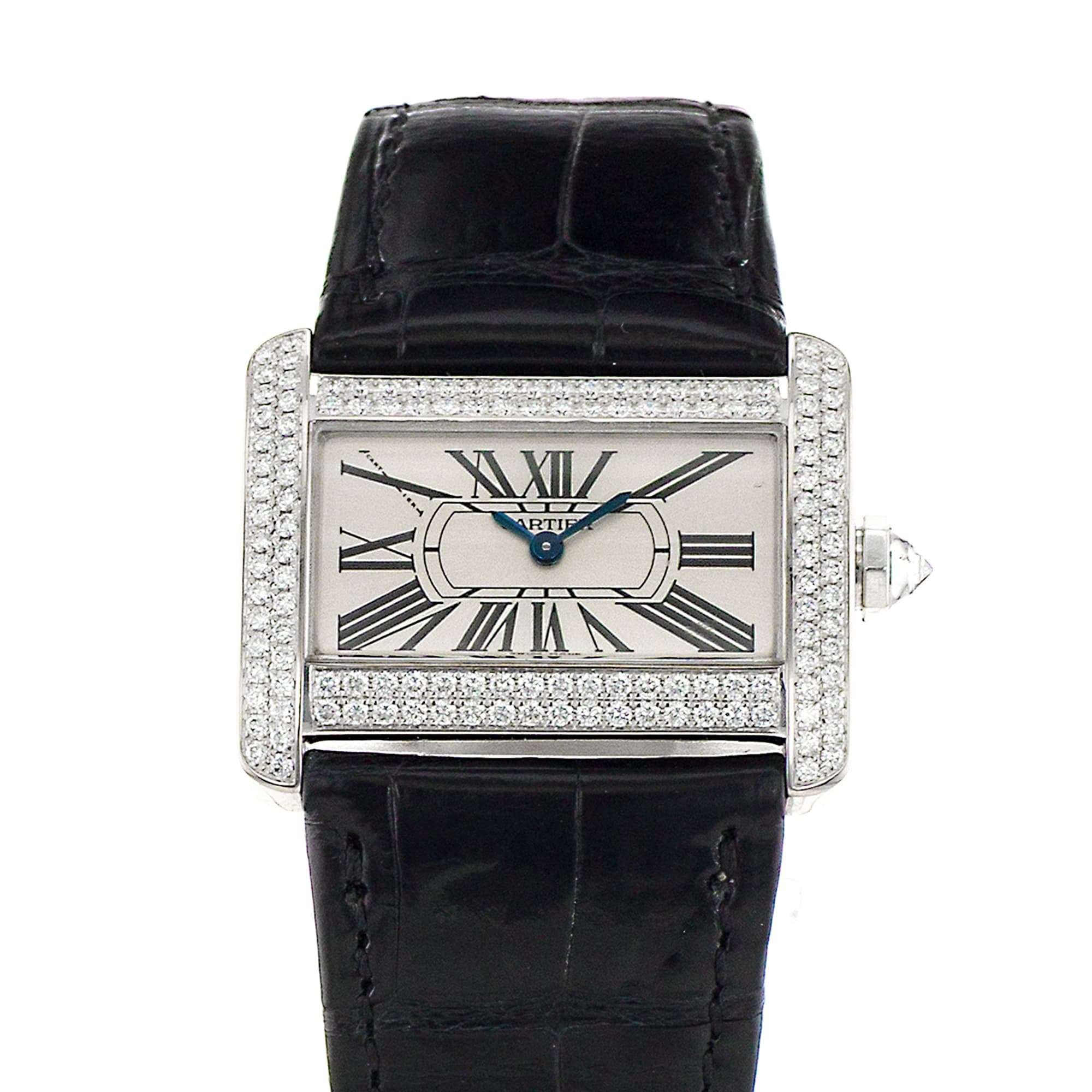 Cartier Tank Divan WA301236 2613 31mm Silver Roamn Diamond Leather Ladies Watch