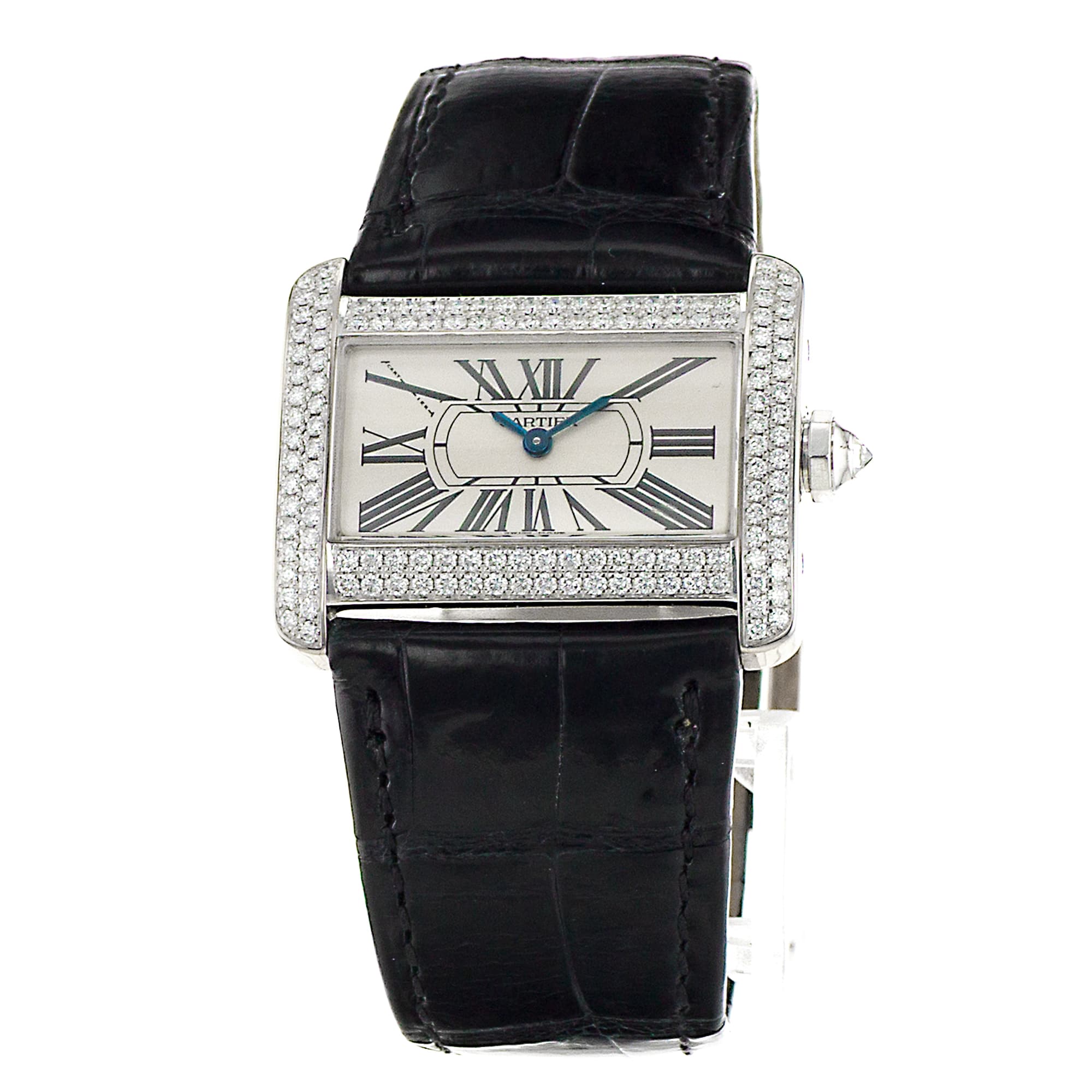 Cartier Tank Divan WA301236 2613 31mm Silver Roamn Diamond Leather Ladies Watch