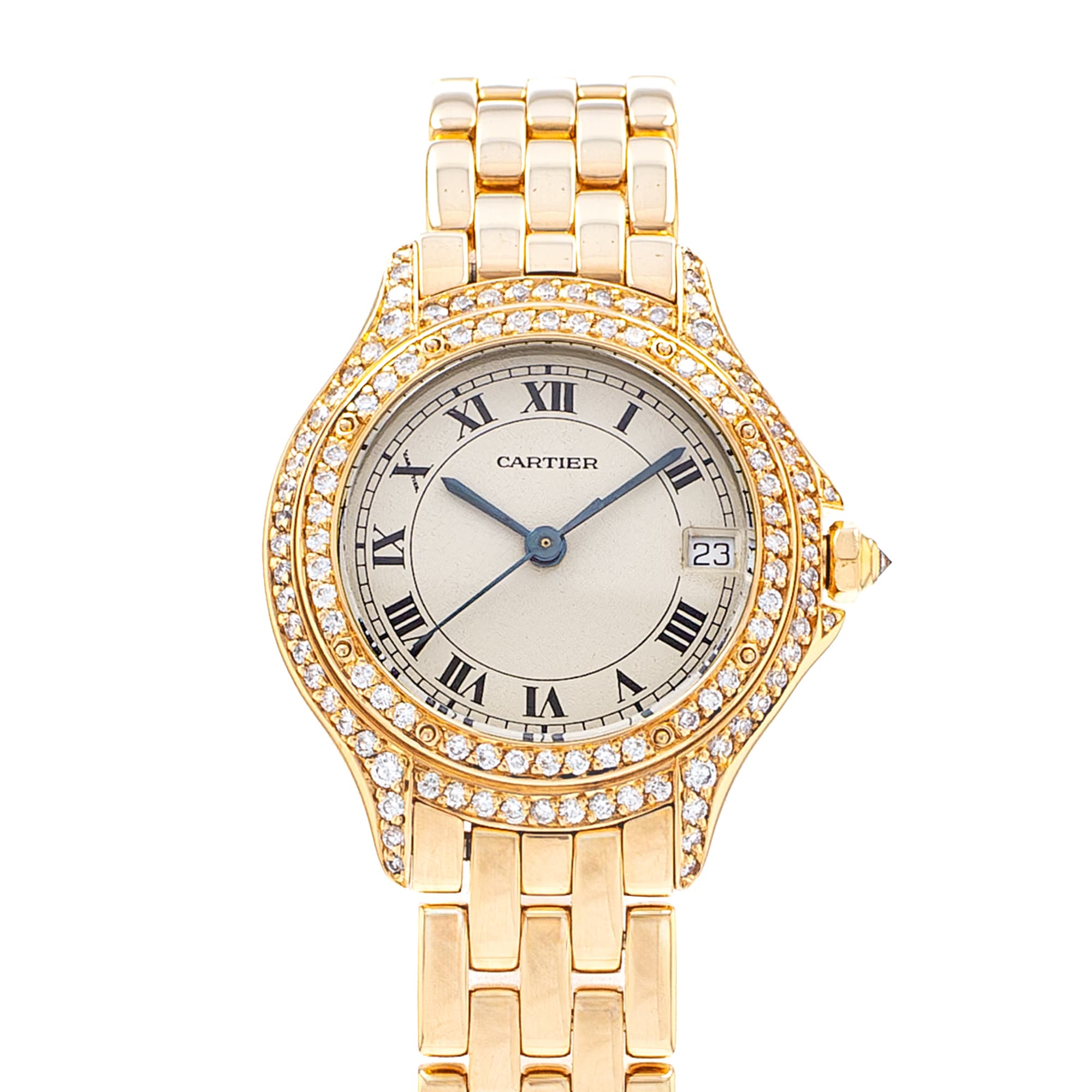Cartier Cougar W25012B9 887906 26mm Factory Diamonds Yellow Gold Ladies Watch