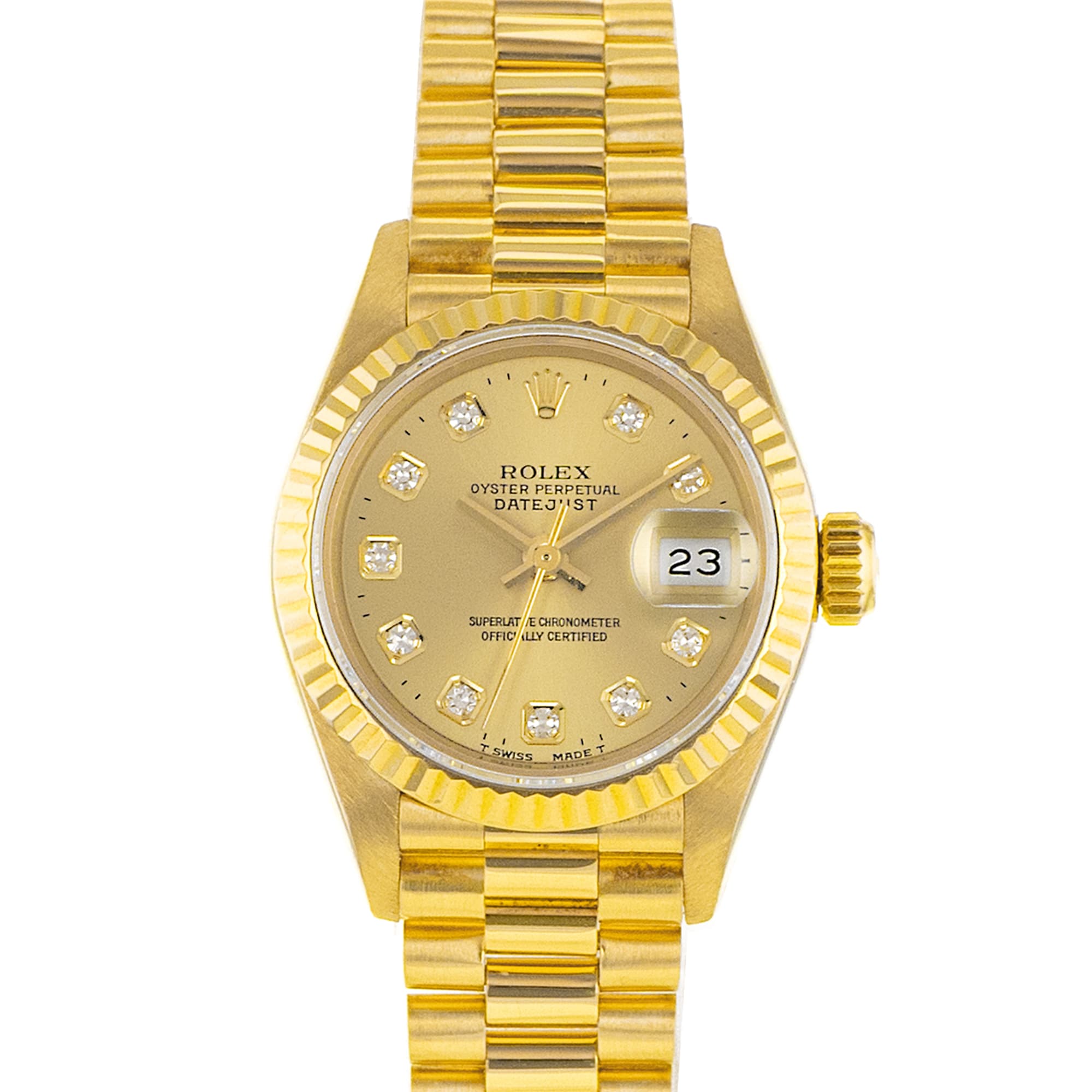 Rolex Datejust 26 69178 Factory Diamond Yellow Gold President Ladies Watch 1995