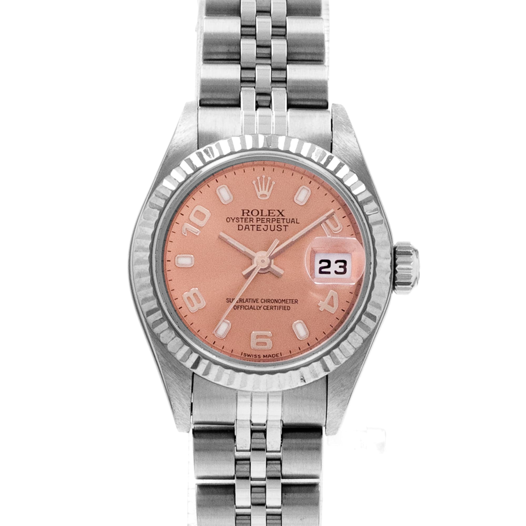 Rolex Datejust 26 79174 Pink Arabic Steel White Gold Jubilee Ladies Watch 2002