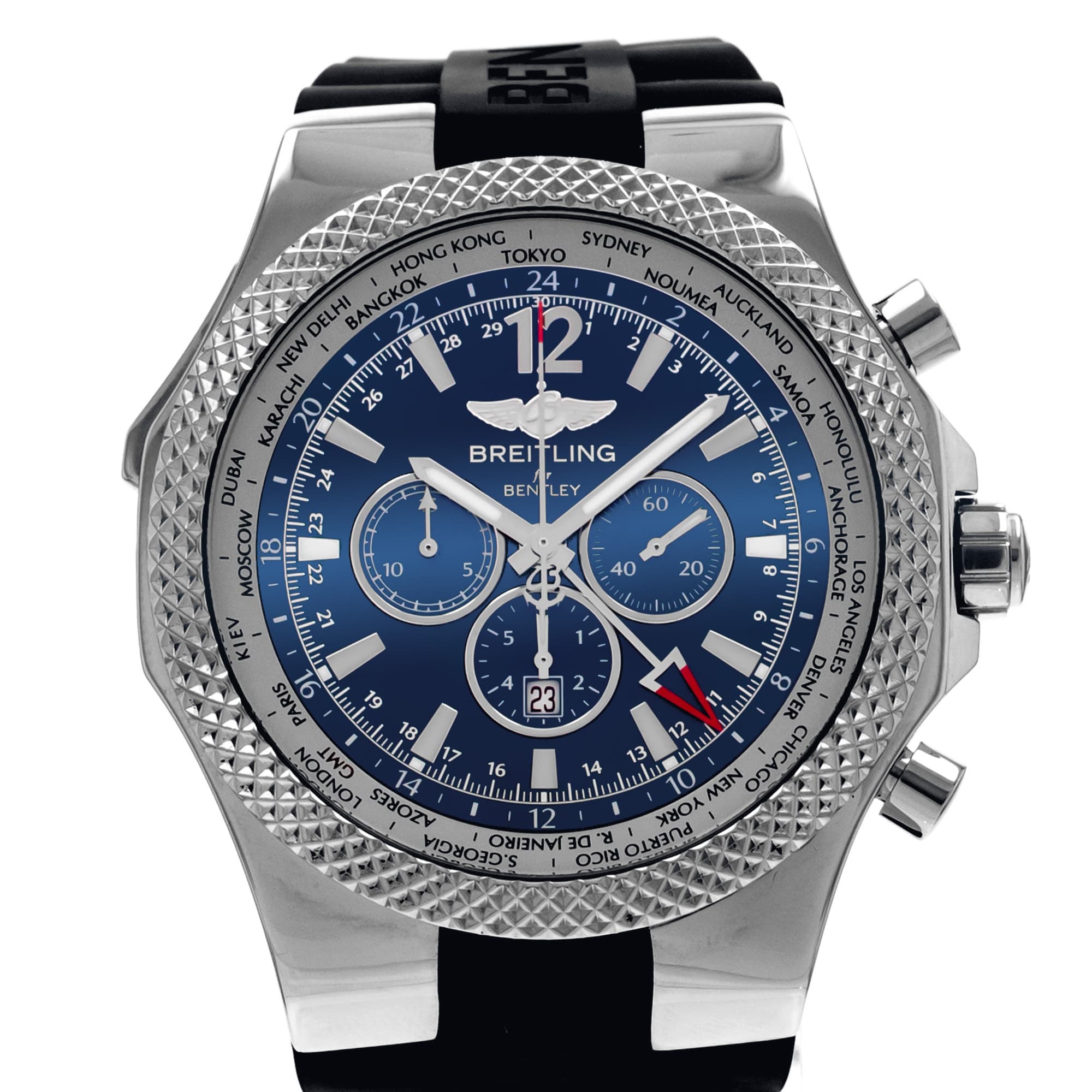 Breitling Bentley GMT A47362 49mm Blue Chronograph Steel Mens Watch 2015