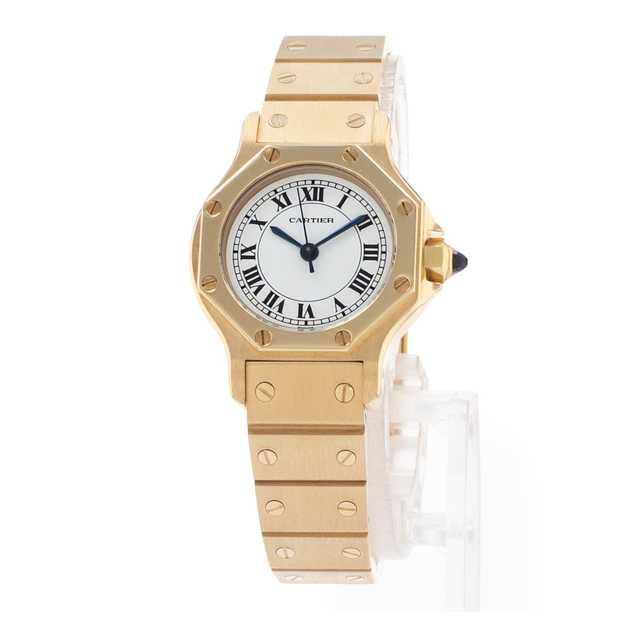Cartier Santos 0906 Octagon 24mm White Roman Yellow Gold Smooth Ladies Watch